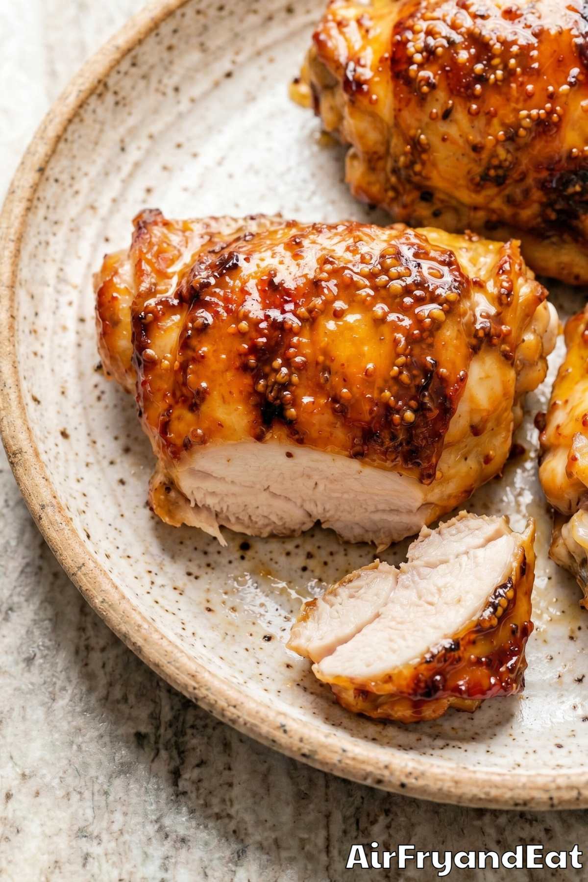 Crispy air fryer honey mustard chicken thighs