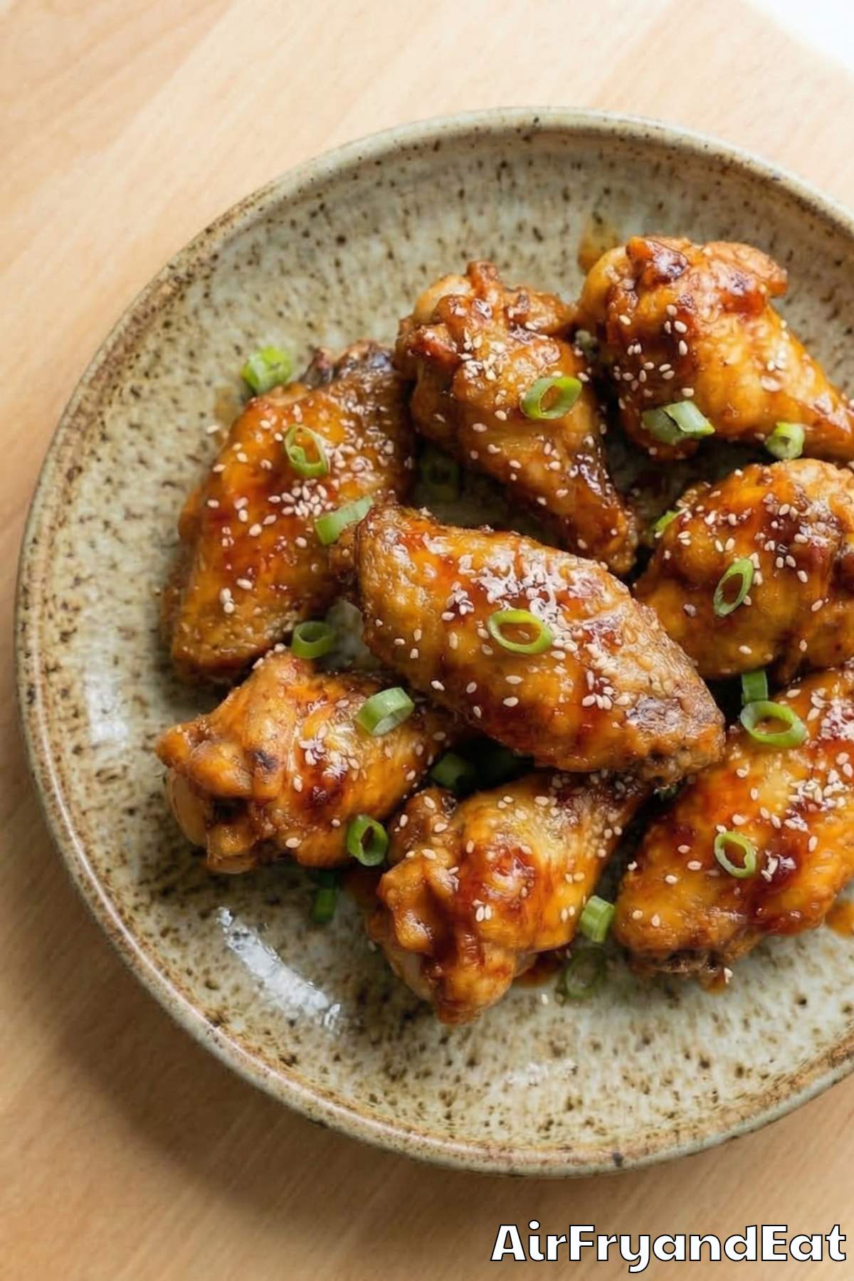 Saucy honey sriracha wings from the air fryer