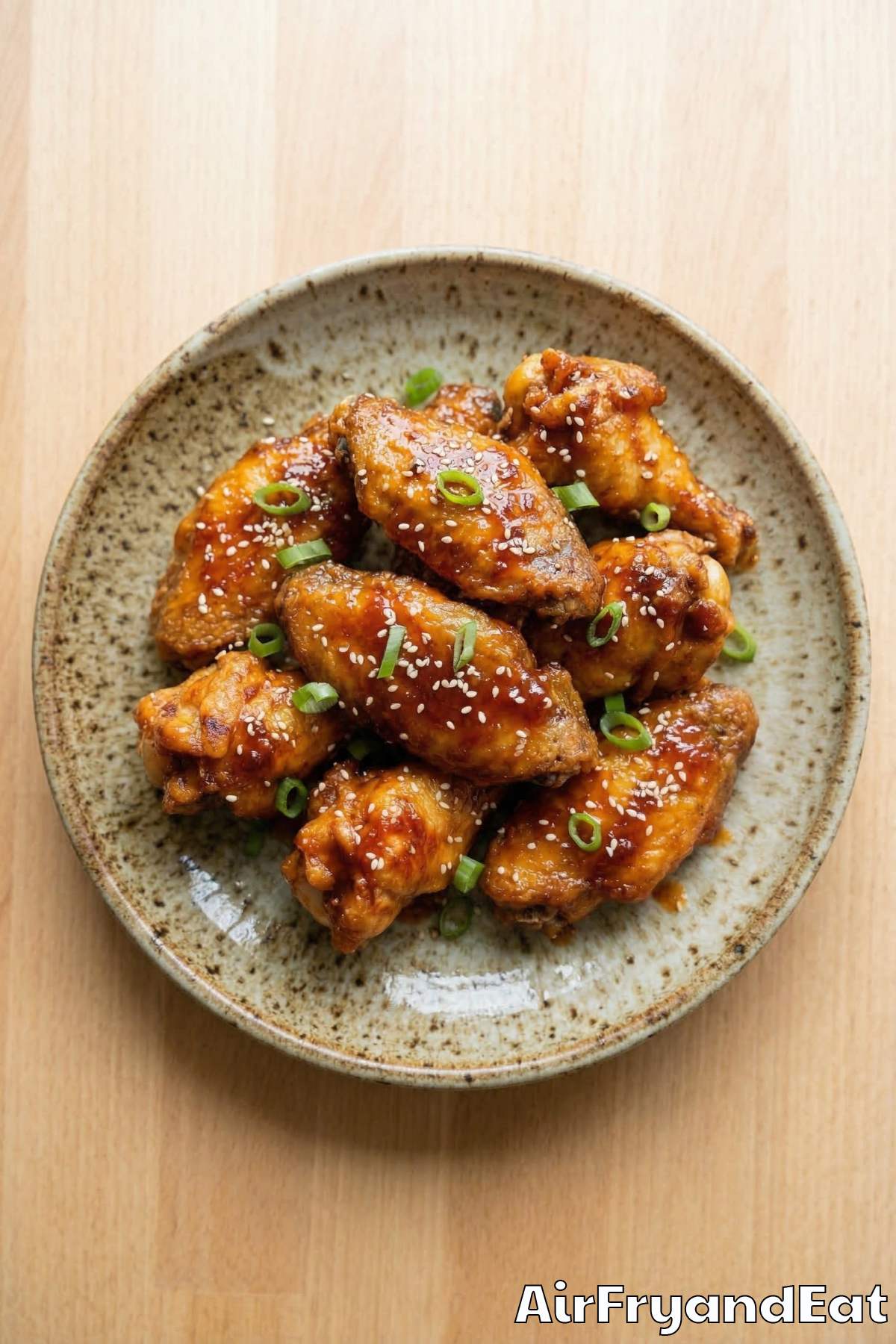 Spicy honey sriracha chicken wings in air fryer