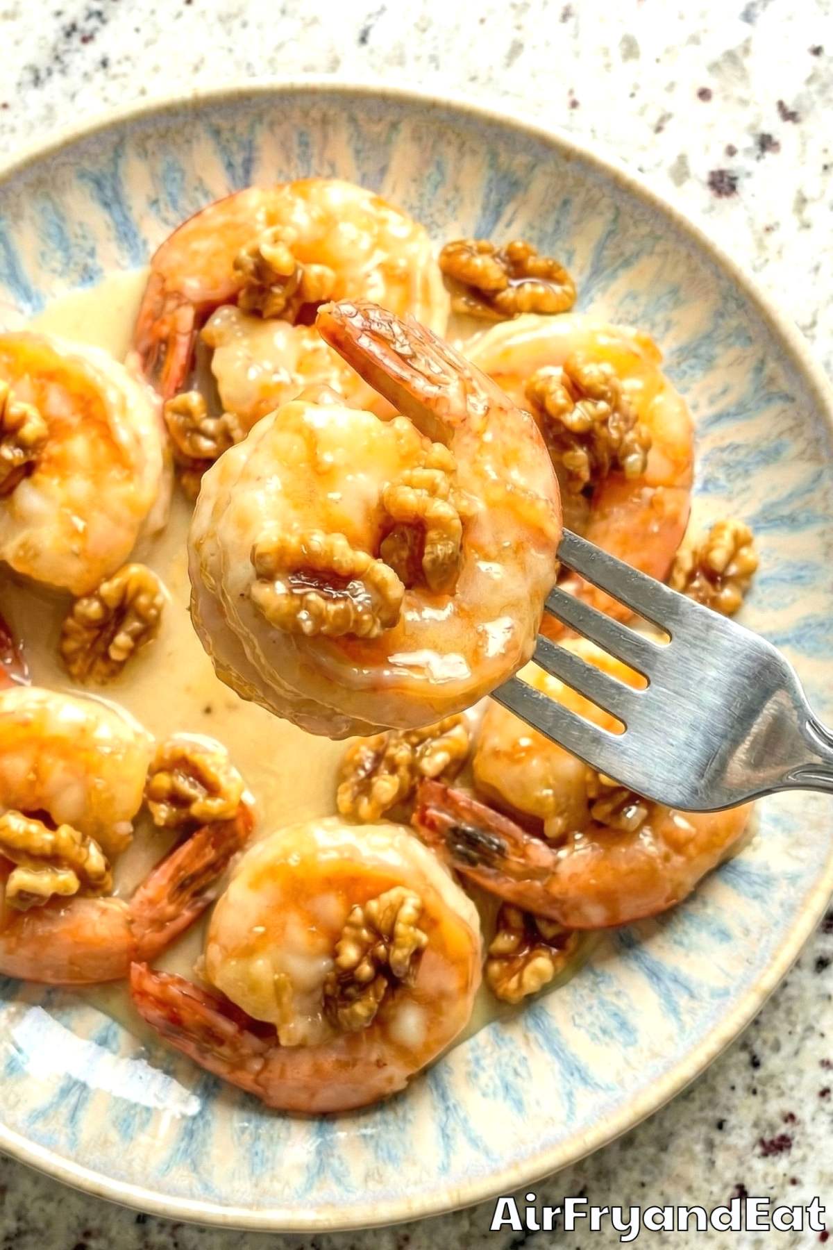 Tender air fryer honey walnut shrimp bowl