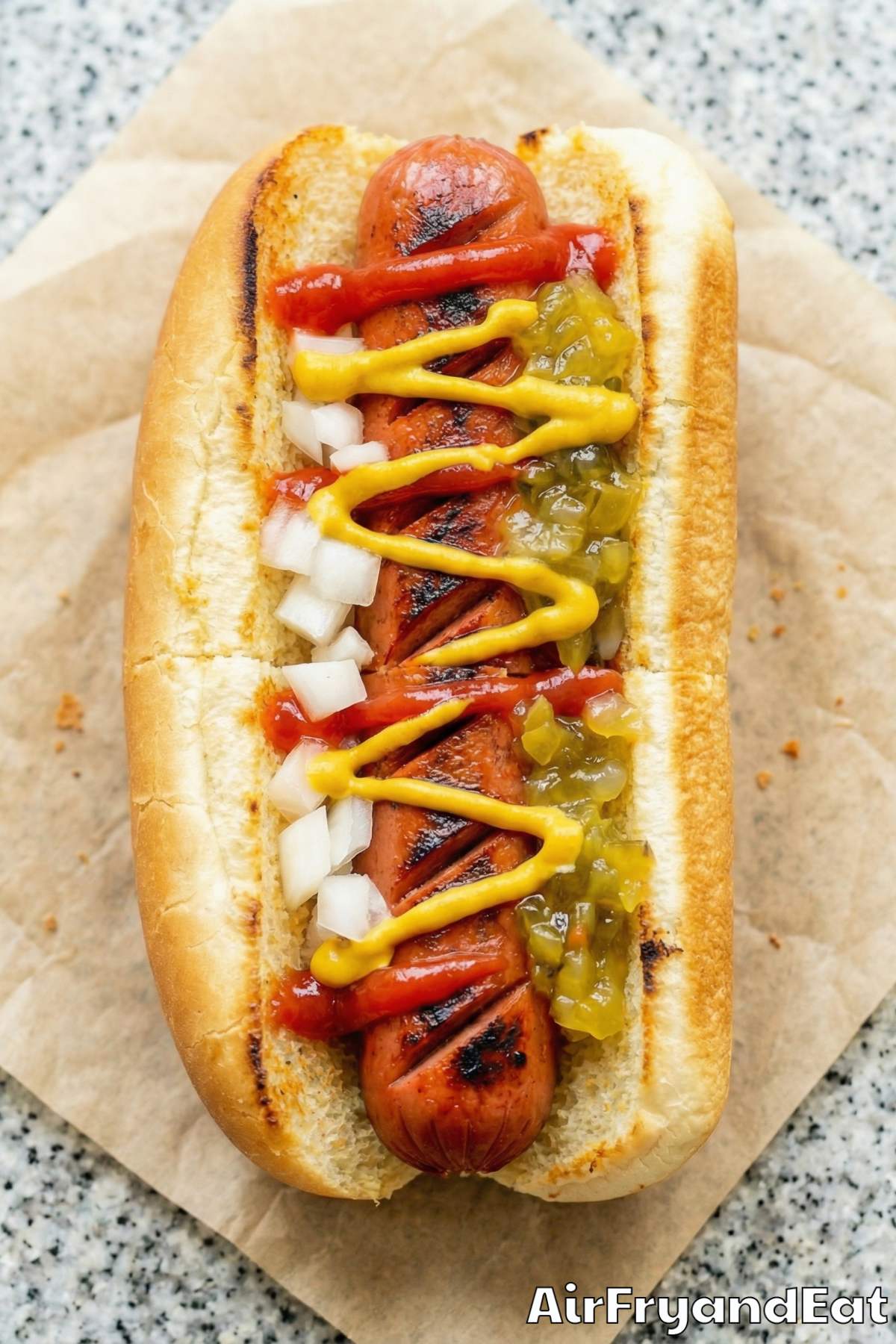 Savory air fryer hot dogs on a tray