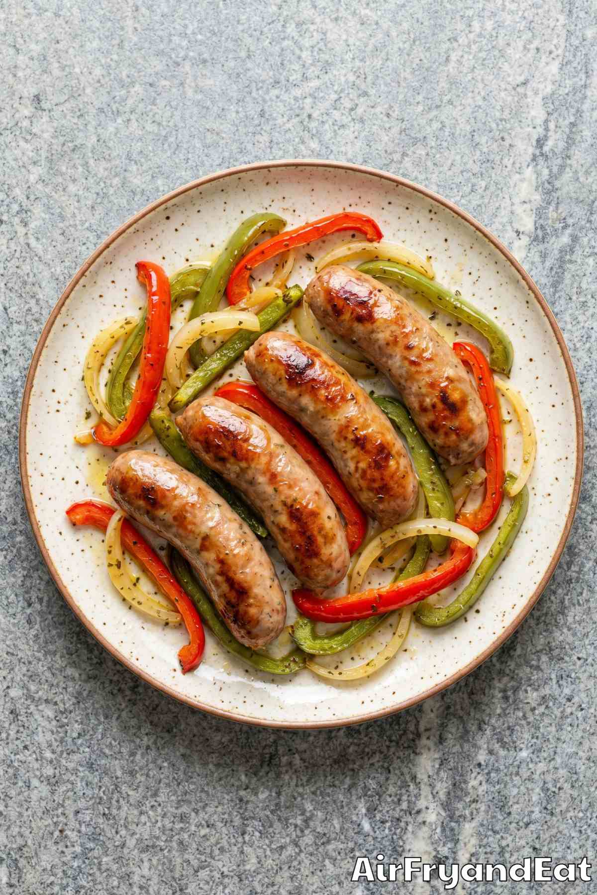 Crispy air fryer Italian sausage close-up