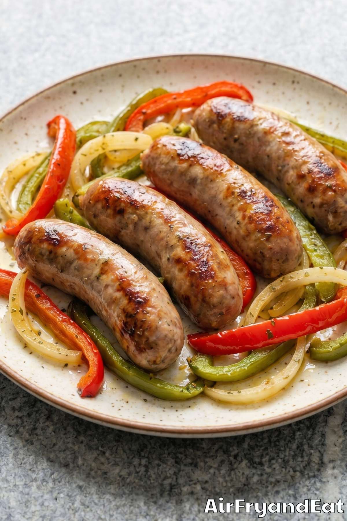 Simple air fryer Italian sausage on a platter