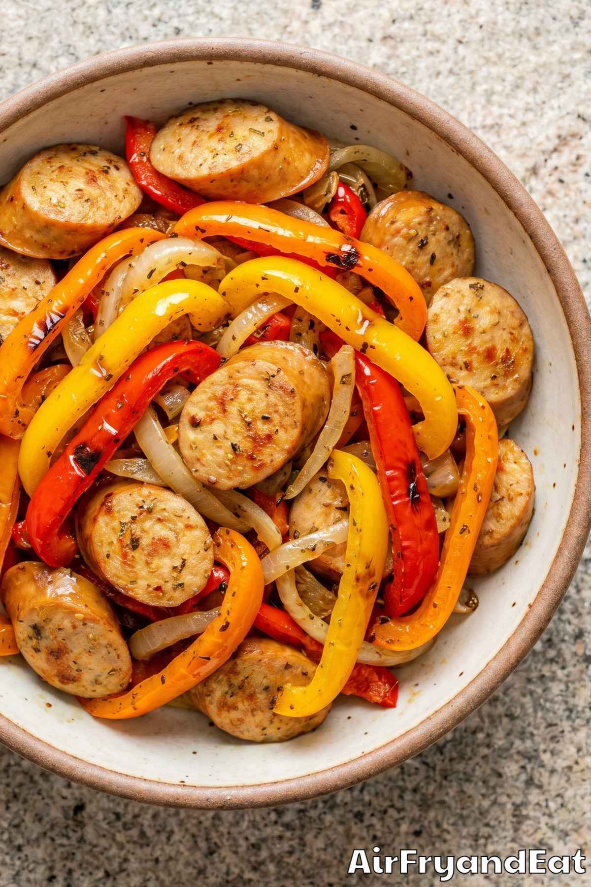 golden air fryer Italian sausage peppers