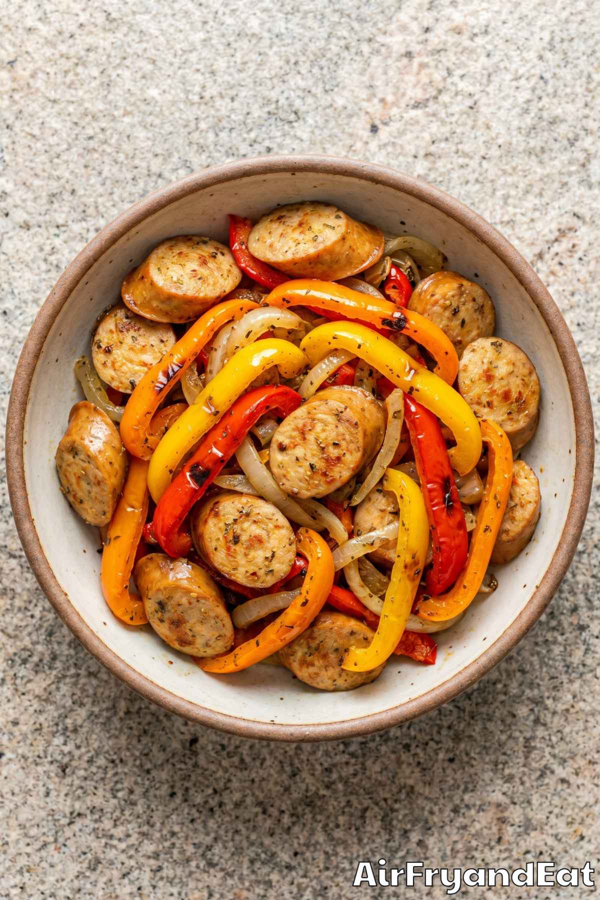 juicy air fryer Italian sausage and peppers