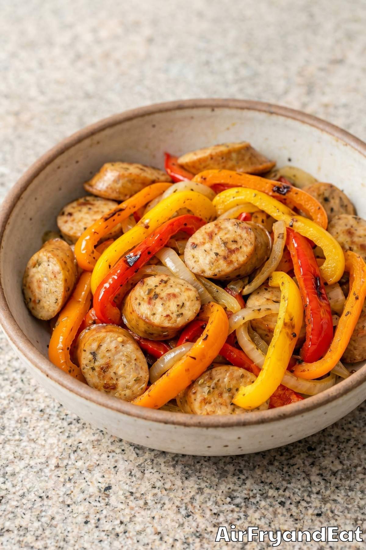 flavorful air fryer sausage with peppers