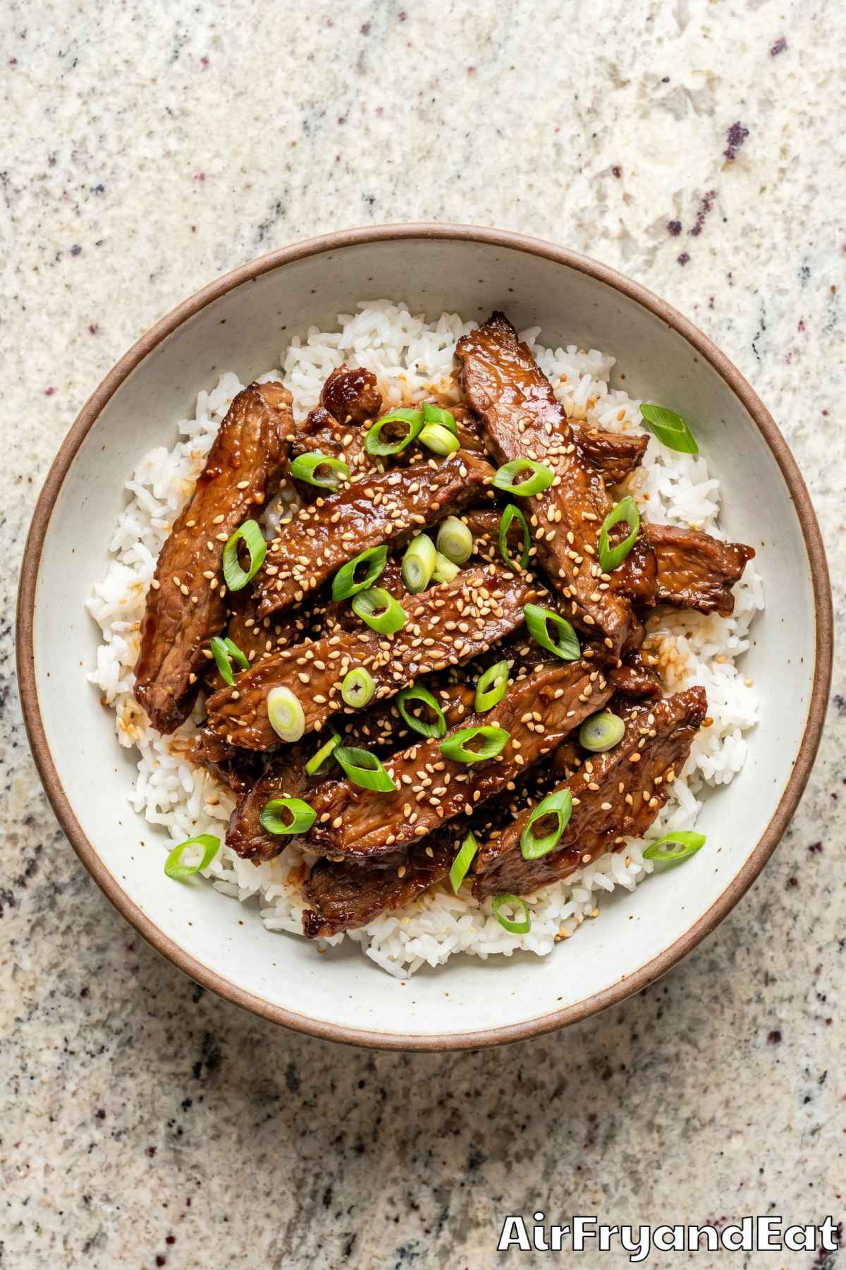 savory korean bbq beef rice bowl