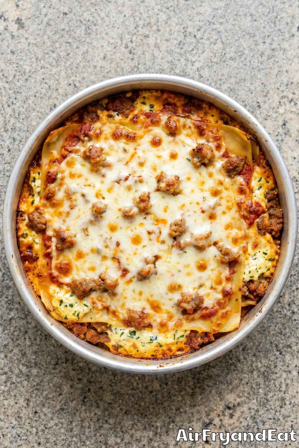 Crispy top air fryer lasagna slice