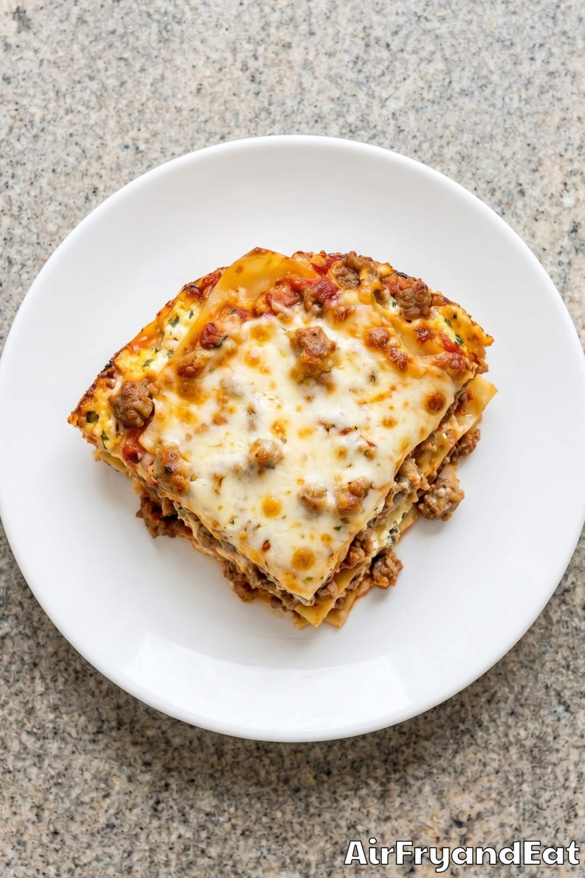 Homemade air fryer lasagna on a dish