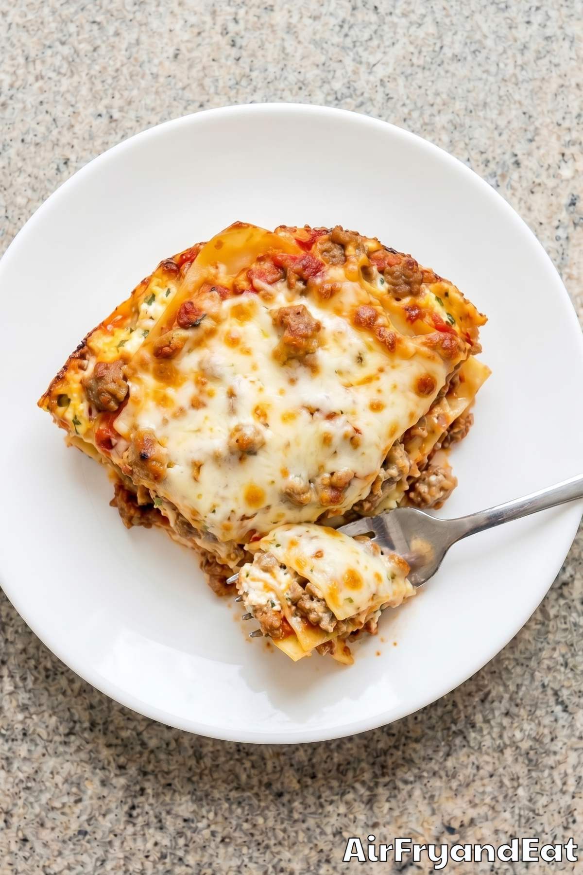 Comforting air fryer lasagna portion served