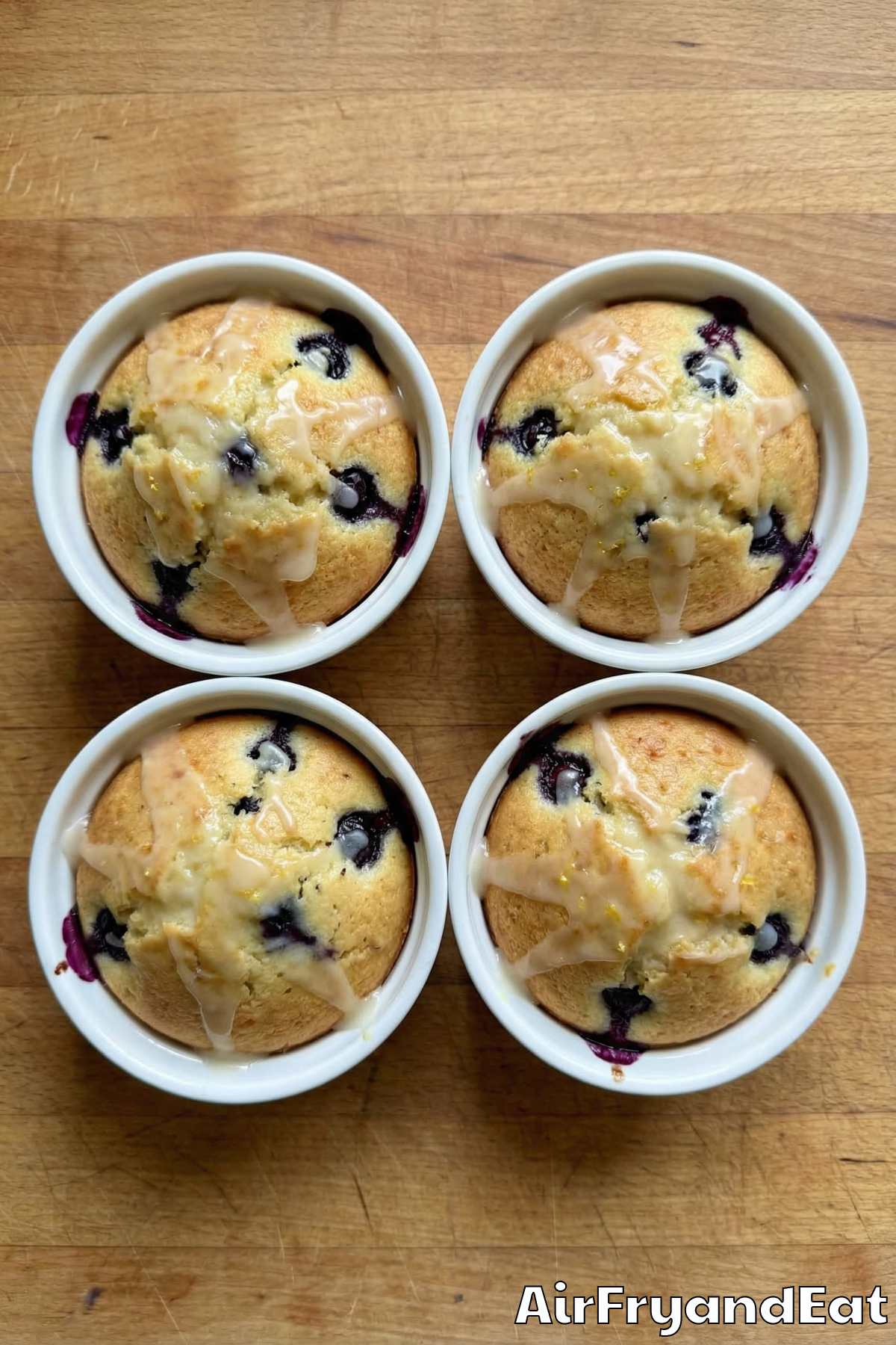 Golden air fryer lemon blueberry mini cakes