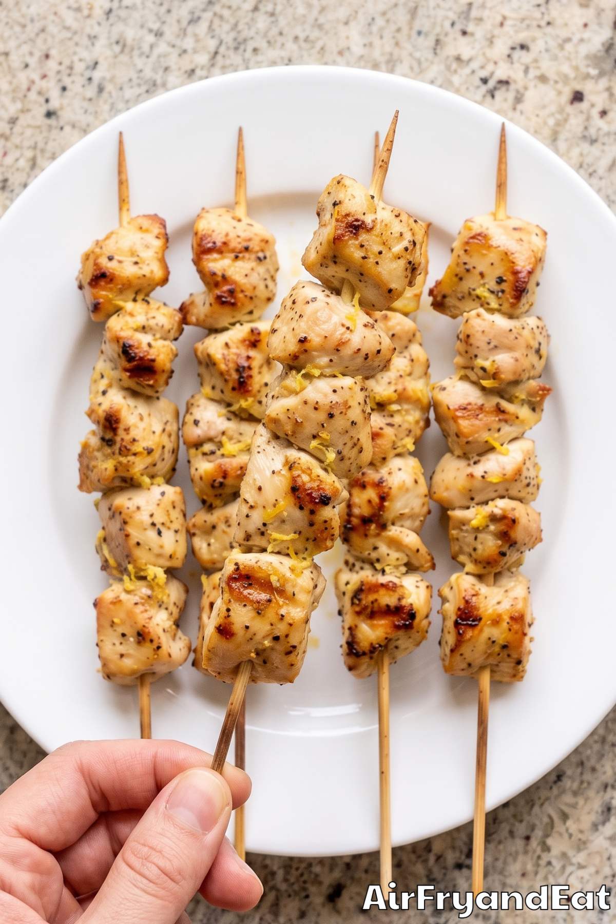 Golden lemon pepper chicken skewers