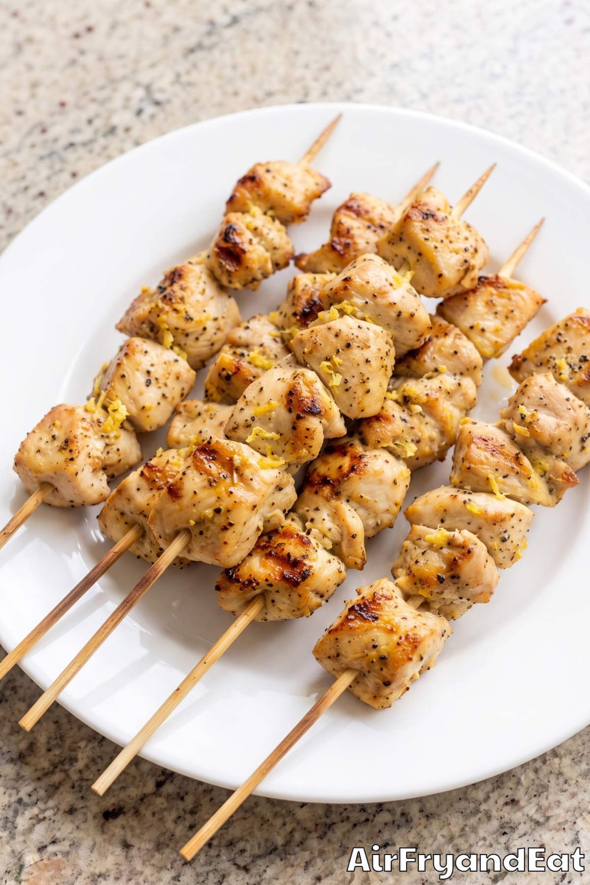 Air fryer chicken skewers on a plate