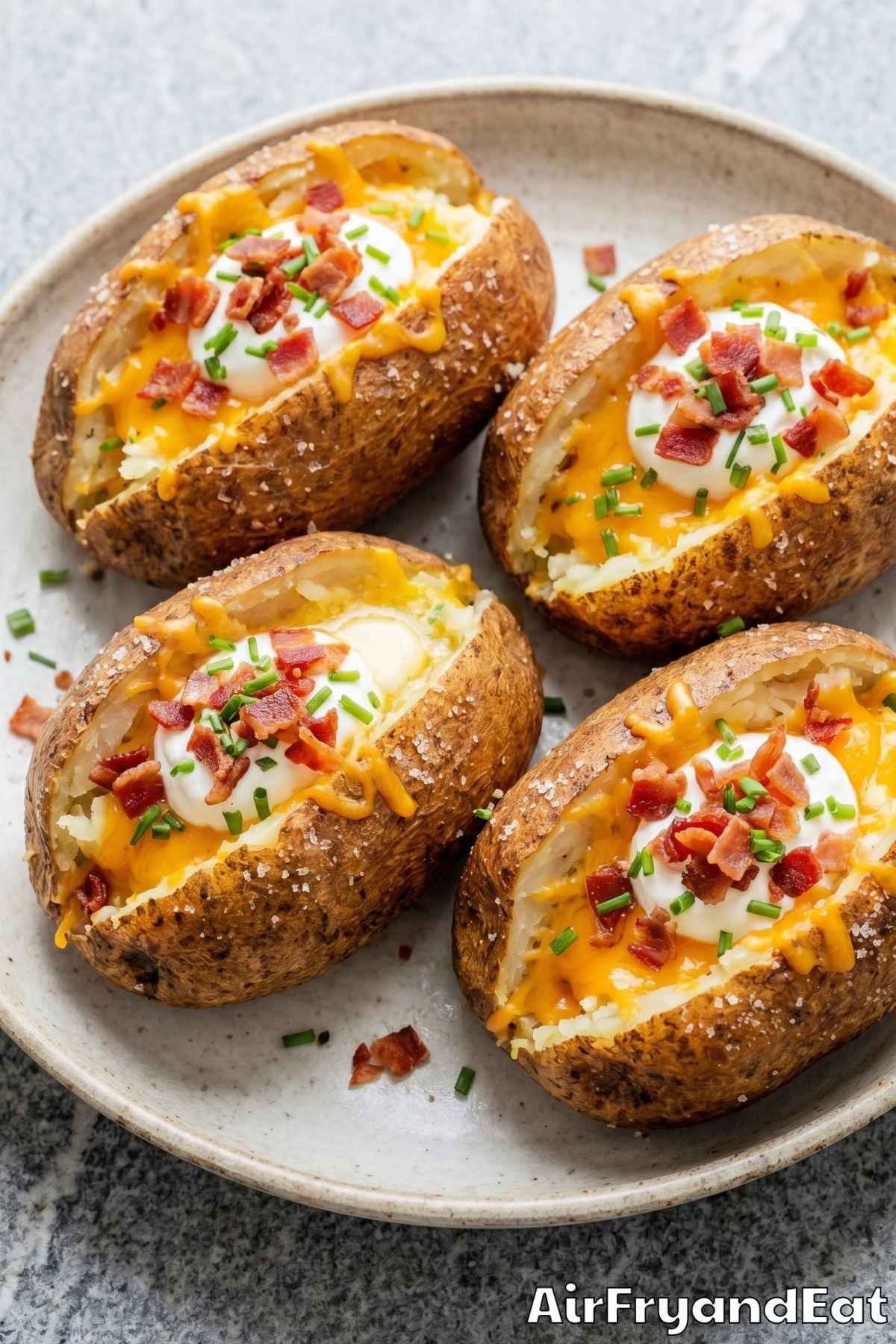 Savory air fryer loaded baked potatoes