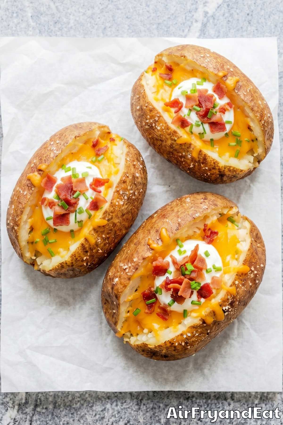 Easy air fryer loaded baked potatoes recipe