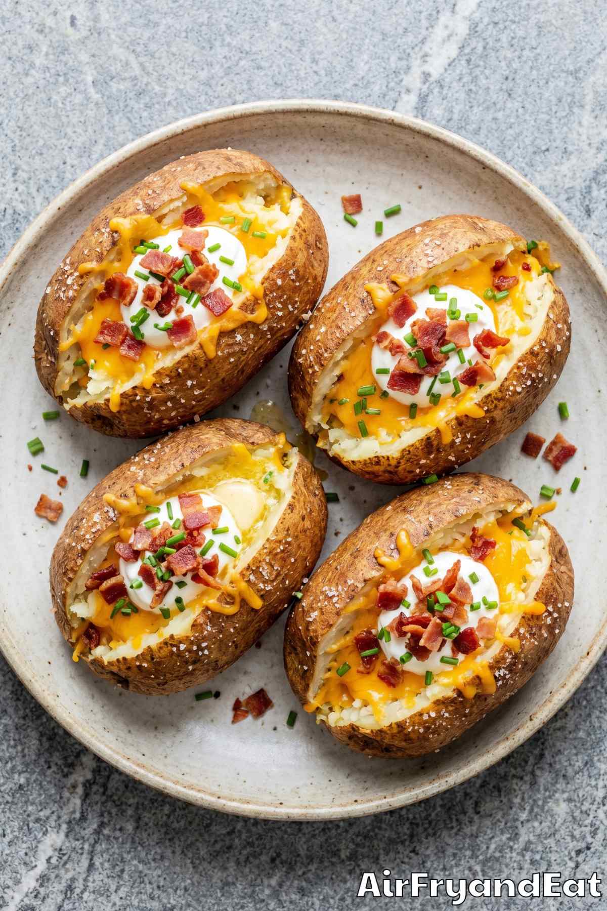 Fluffy air fryer loaded baked potatoes