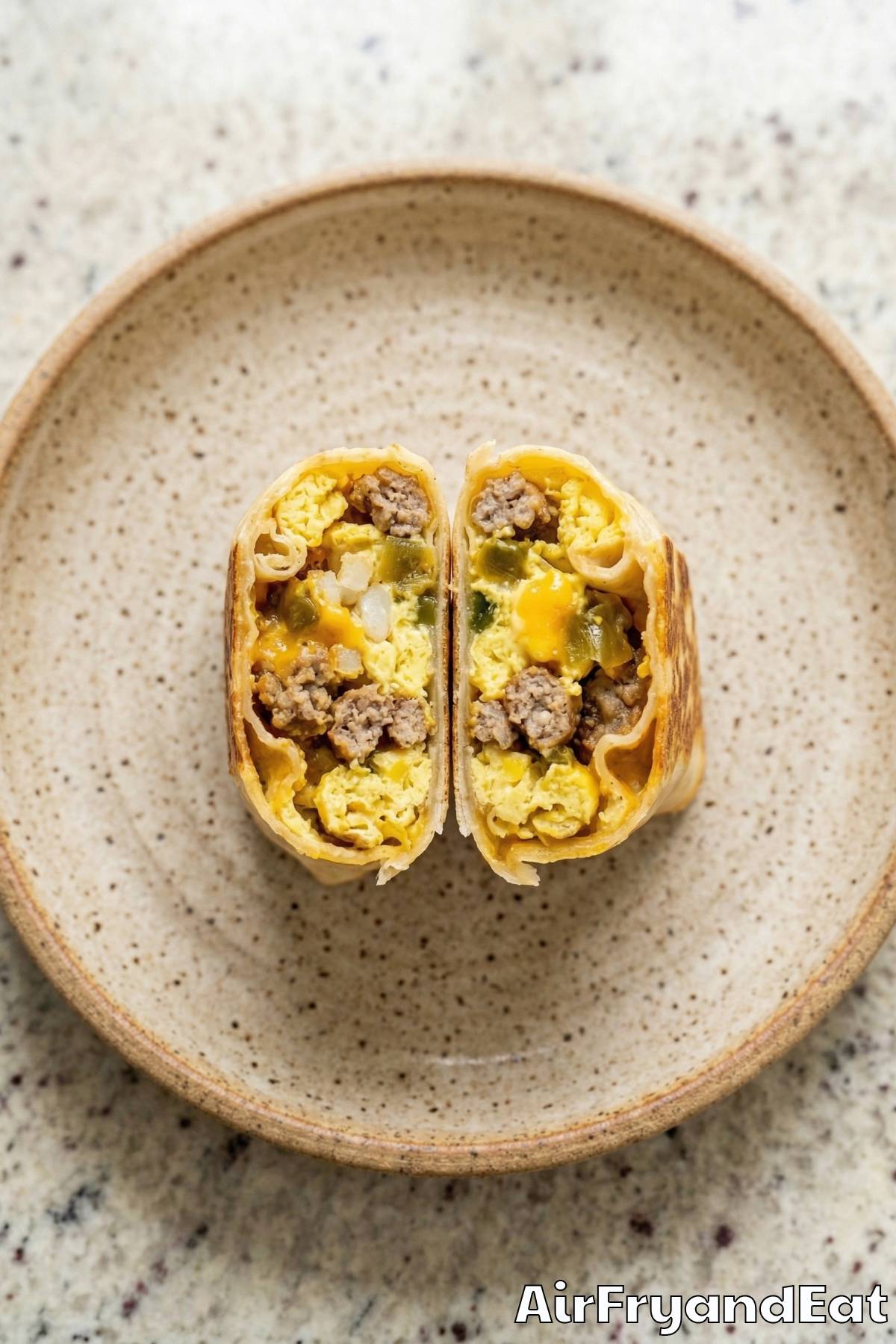Warm air fryer loaded breakfast burritos