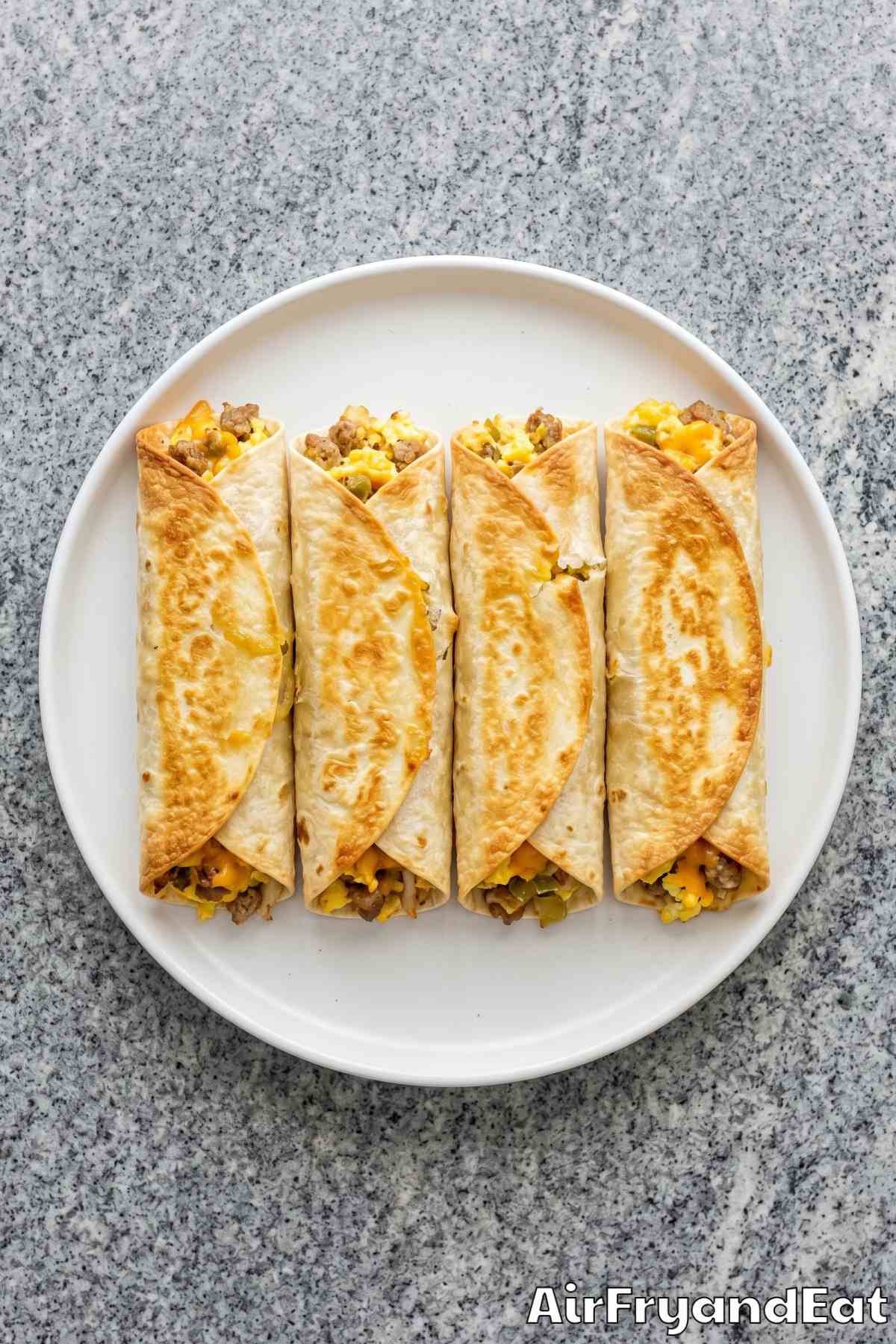perfect golden air fryer breakfast burritos