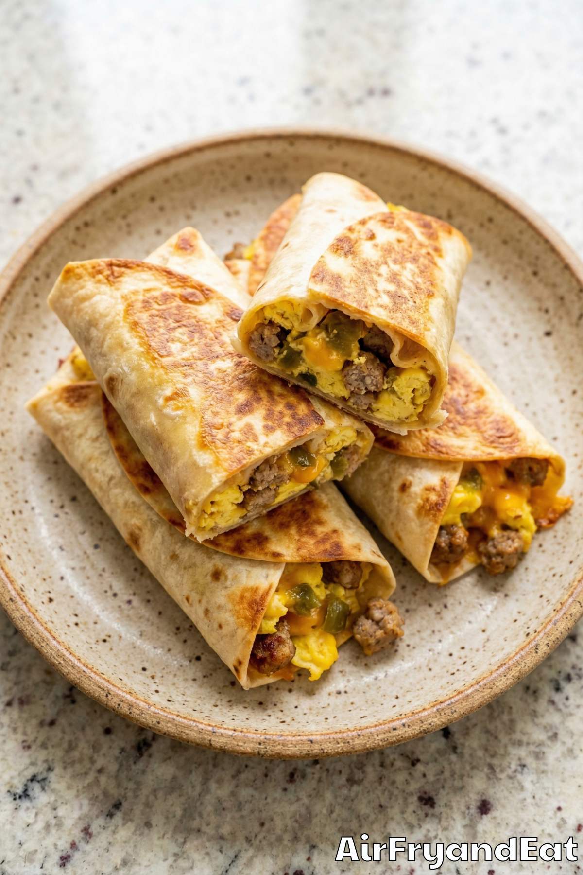 Satisfying air fryer loaded breakfast burritos