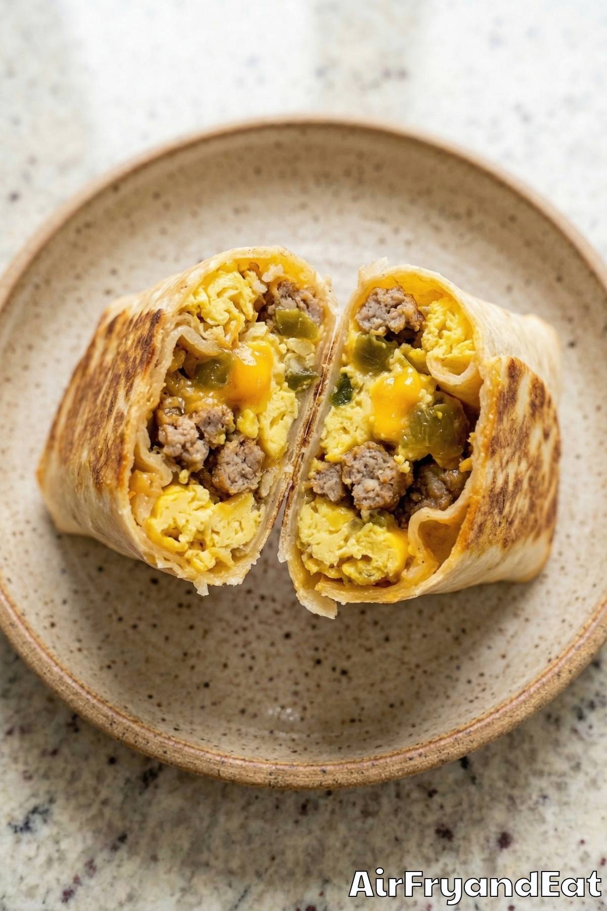 Savory air fryer loaded breakfast burritos