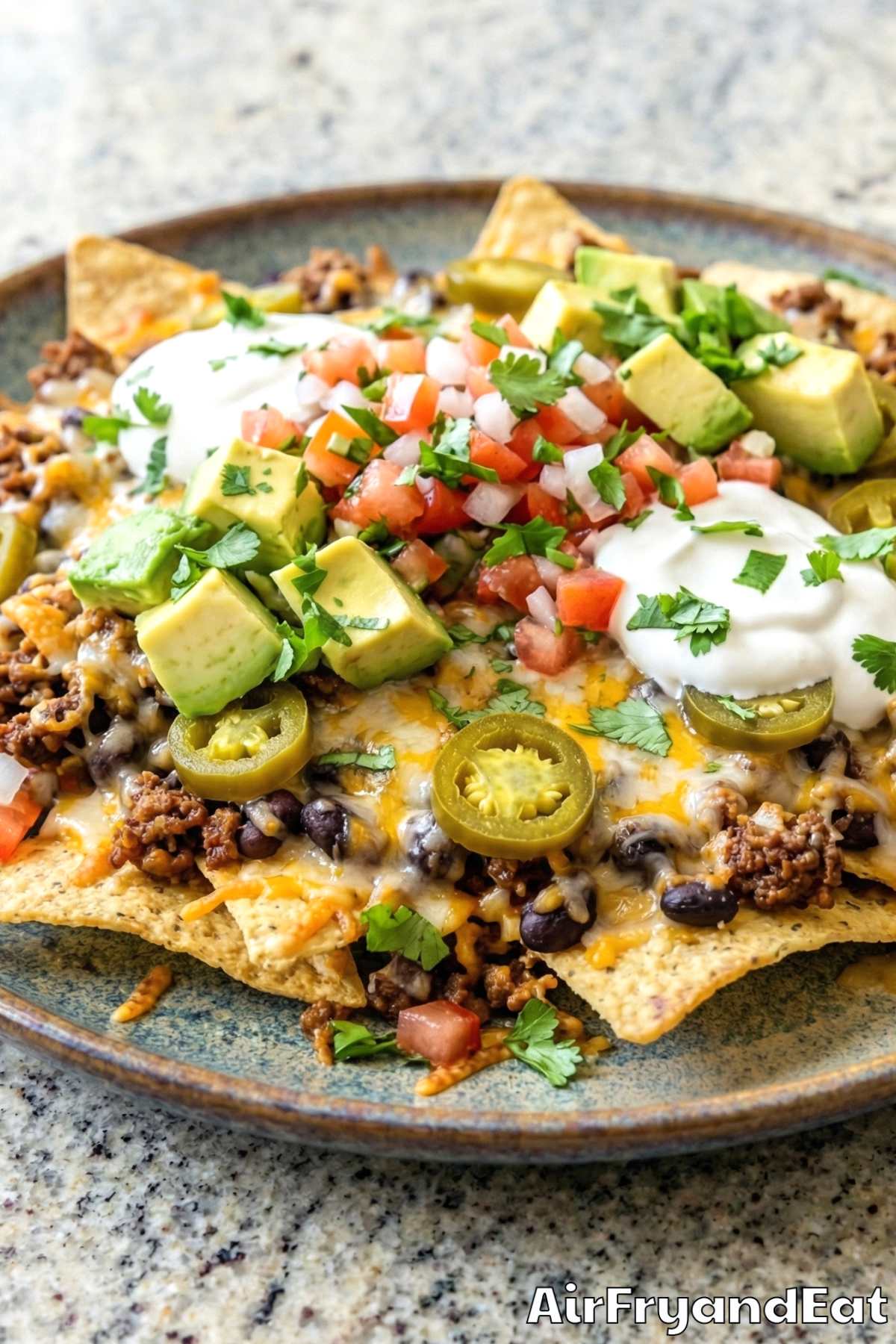 Hearty air fryer loaded nachos with fixings