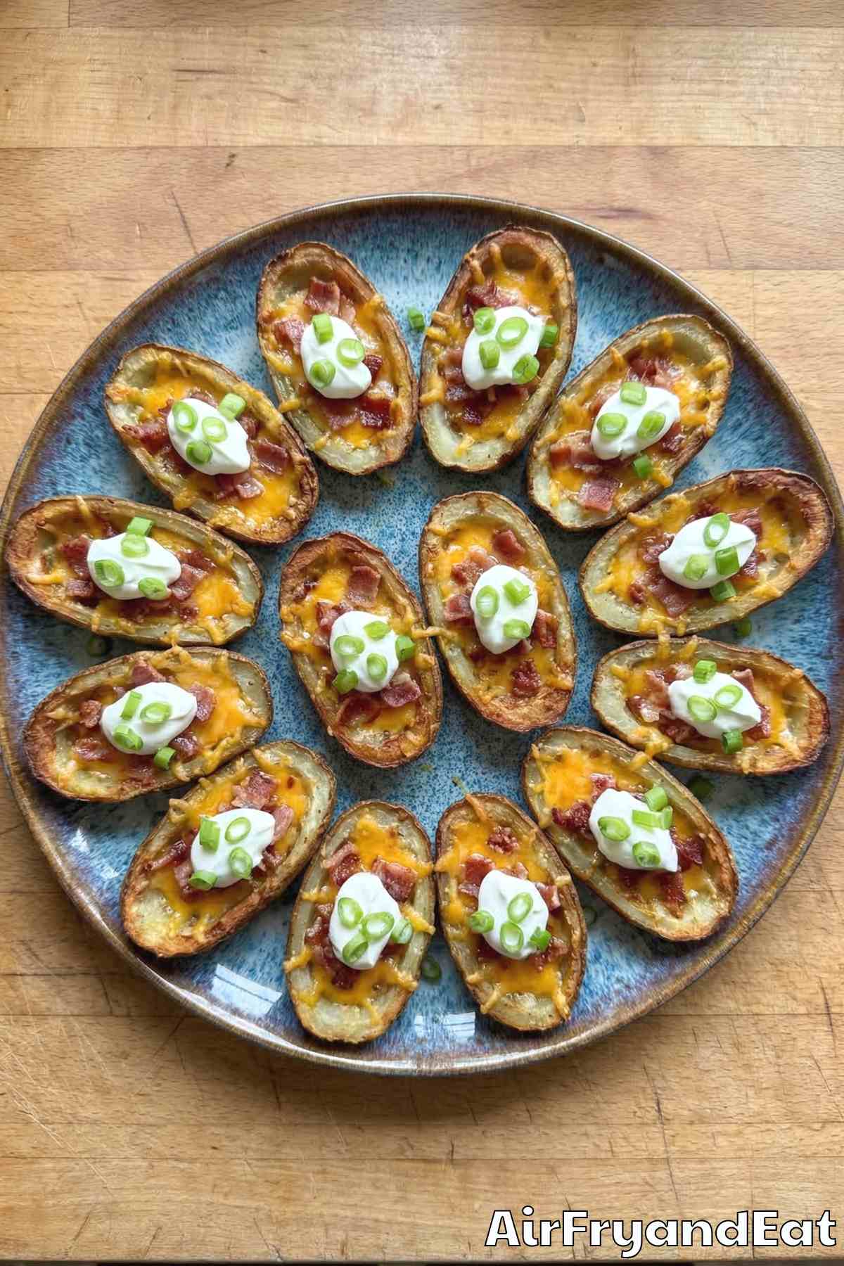 Crunchy air fryer loaded potato skins with bacon