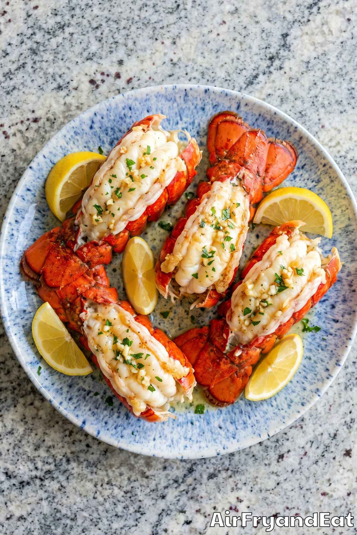 Flavorful air fryer lobster tails plated