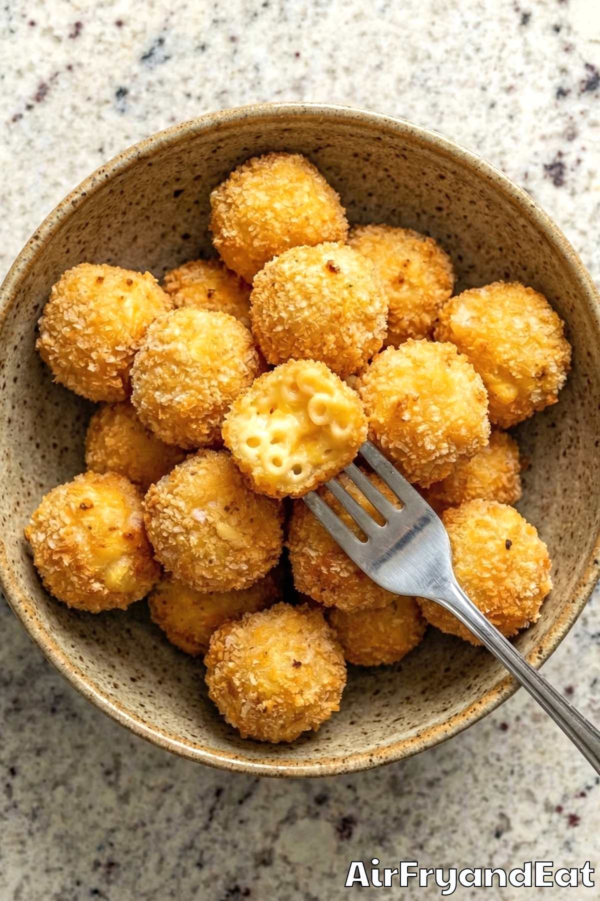 Easy air fryer mac & cheese bites served warm