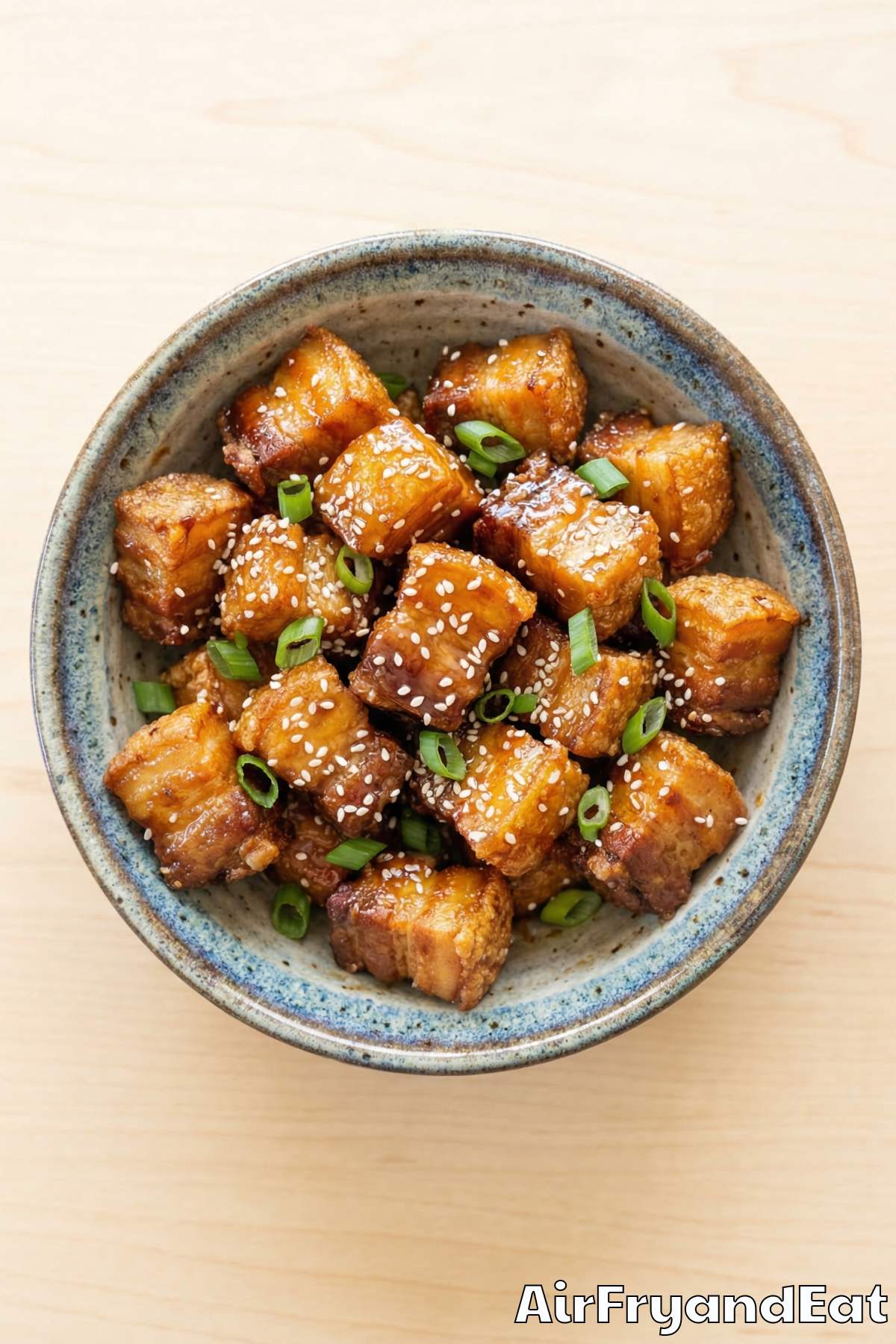 Crispy air fryer maple glazed pork belly bites