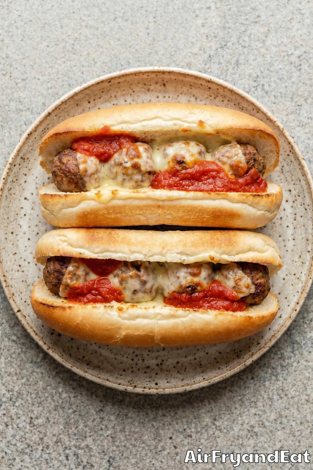 Hearty air fryer meatball sub with sauce
