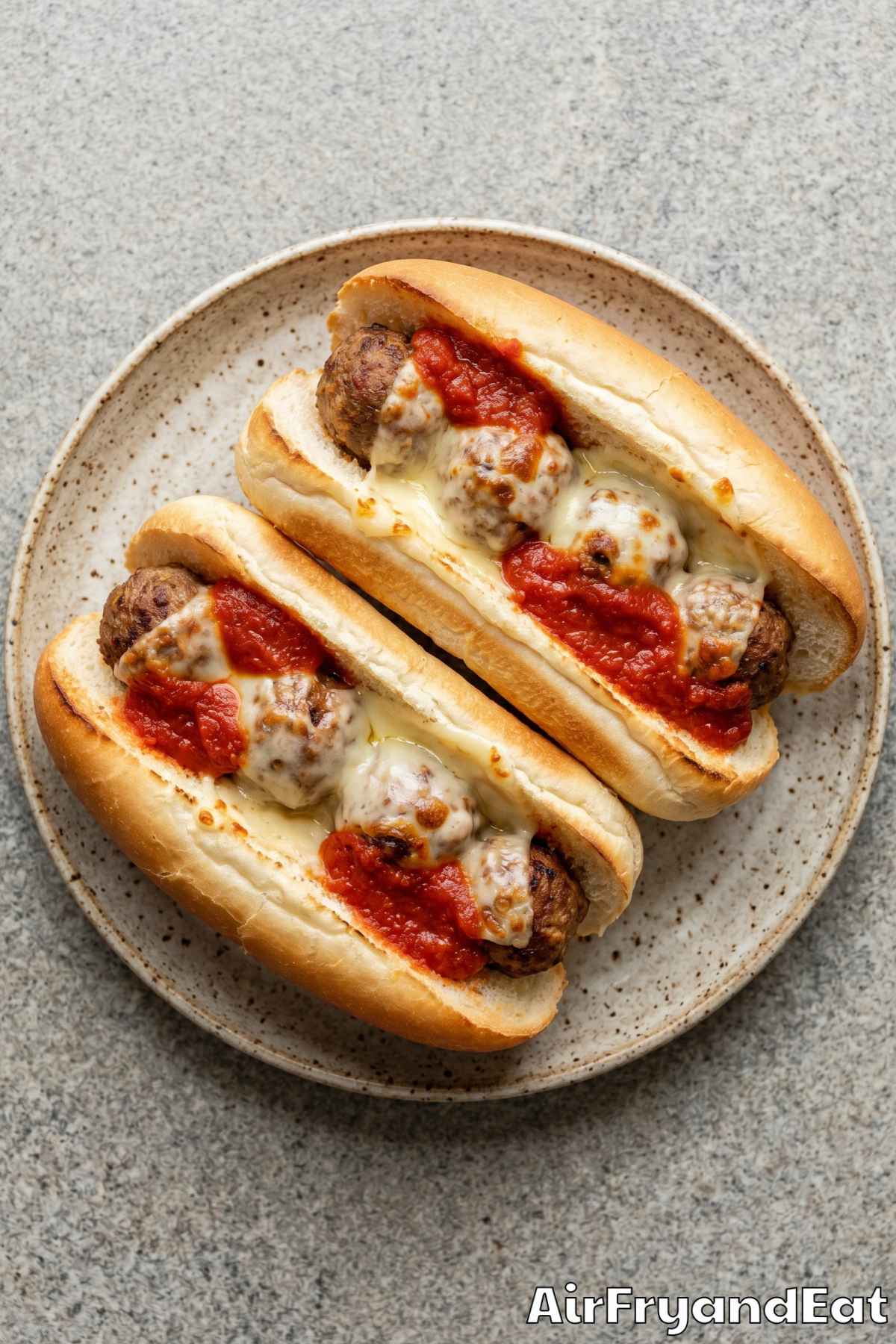 Cheesy air fryer meatball sub sandwich