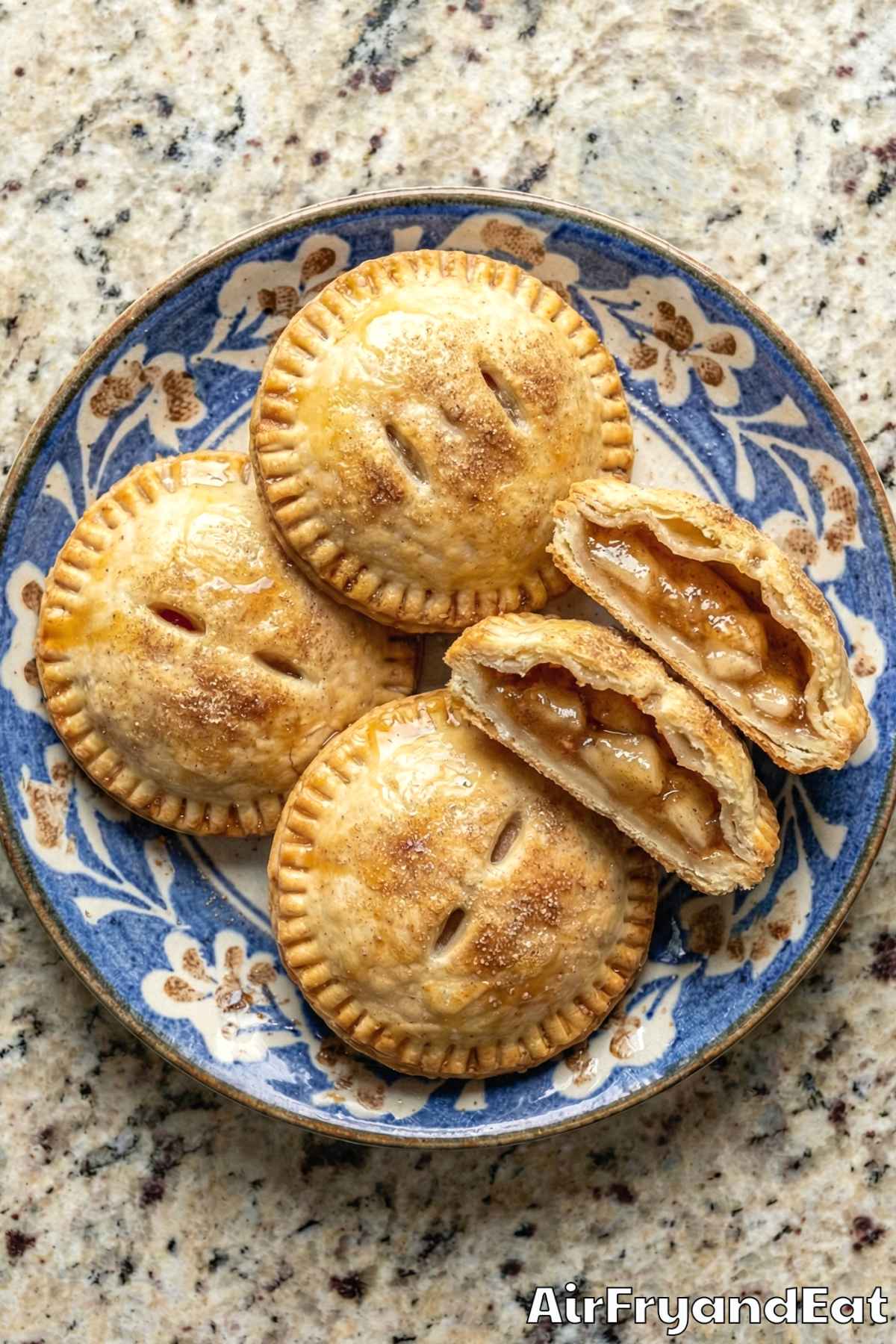 Buttery air fryer mini apple pies stacked up