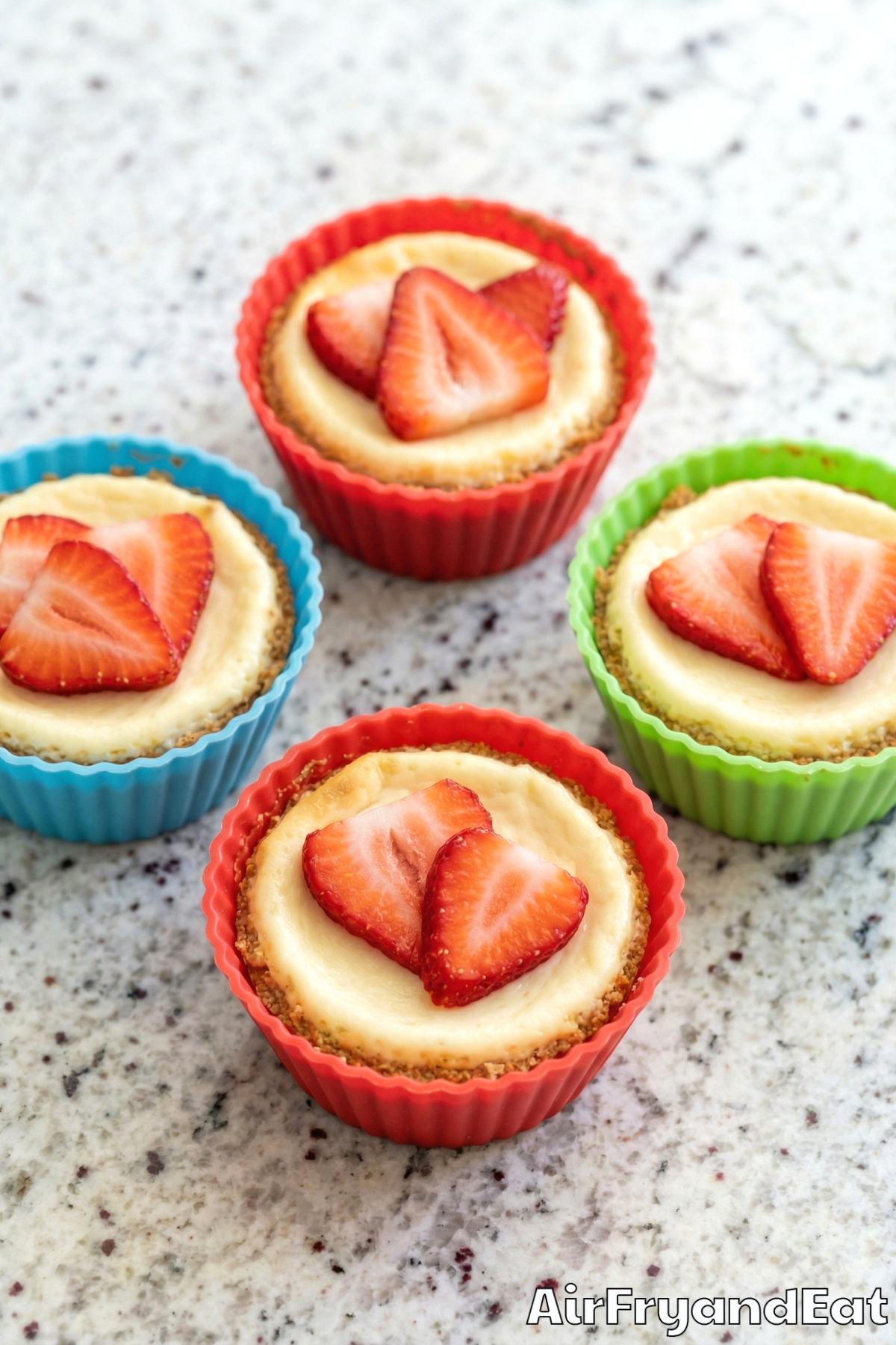 Easy air fryer mini cheesecakes with topping