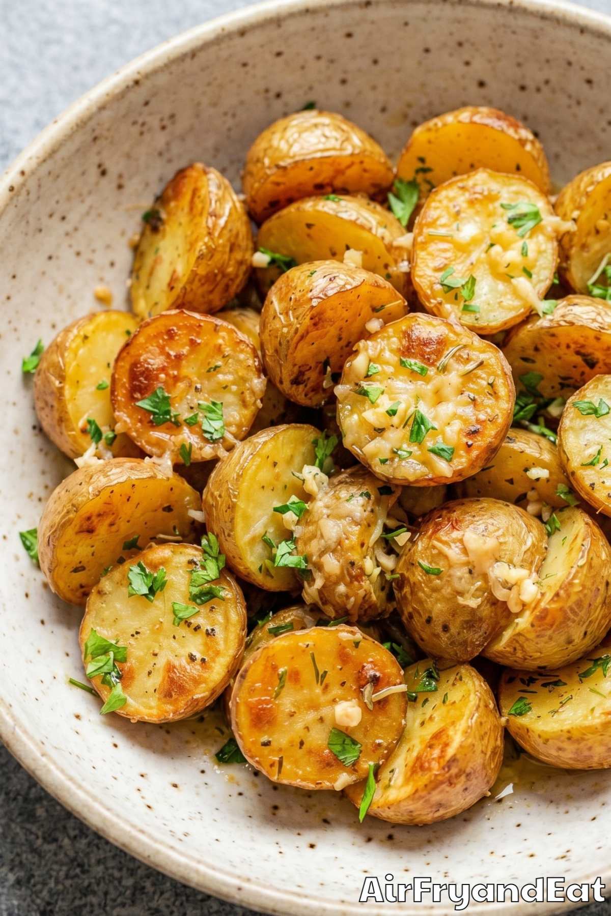 Savory air fryer mini potatoes in a bowl