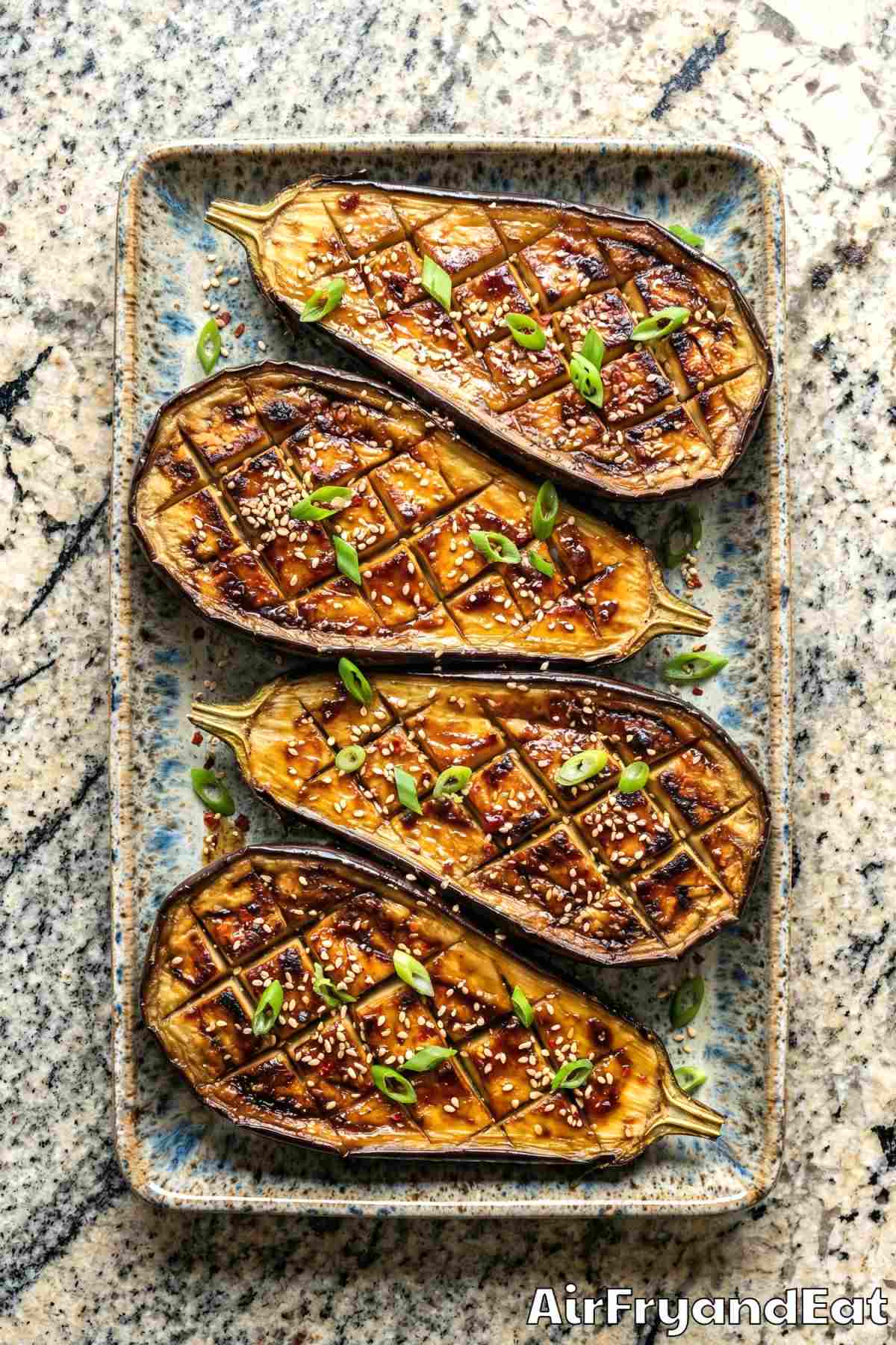 Easy air fryer miso glazed eggplant slices