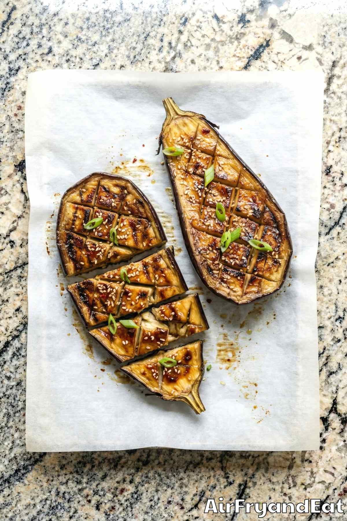 Rich air fryer miso glazed eggplant