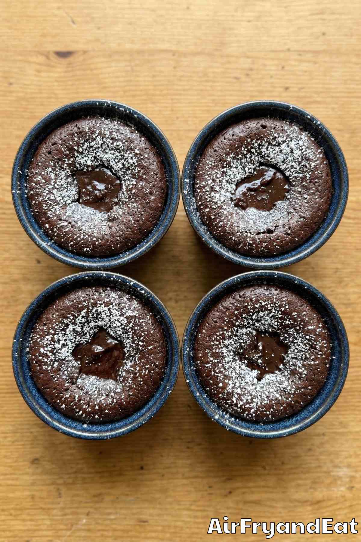 Warm air fryer molten chocolate lava cakes