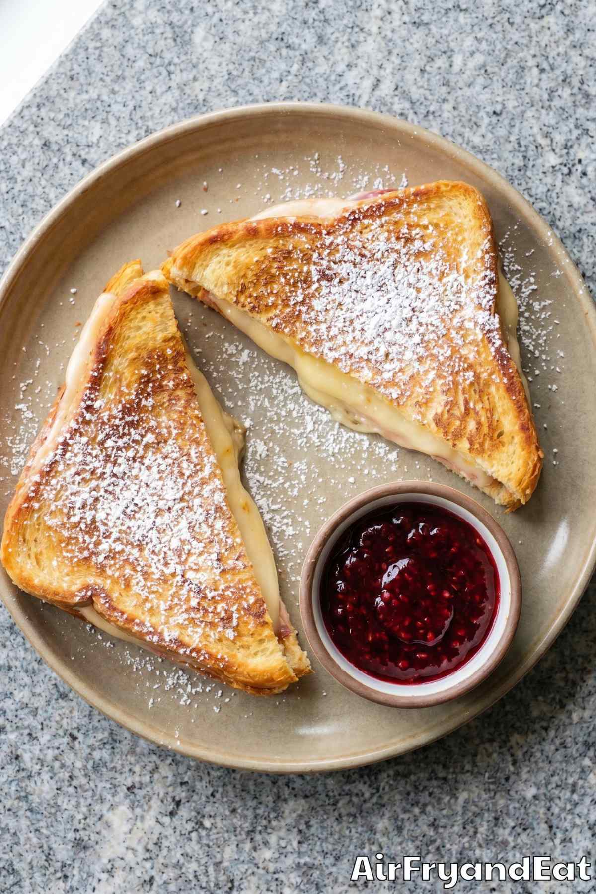 Warm air fryer Monte Cristo with jam