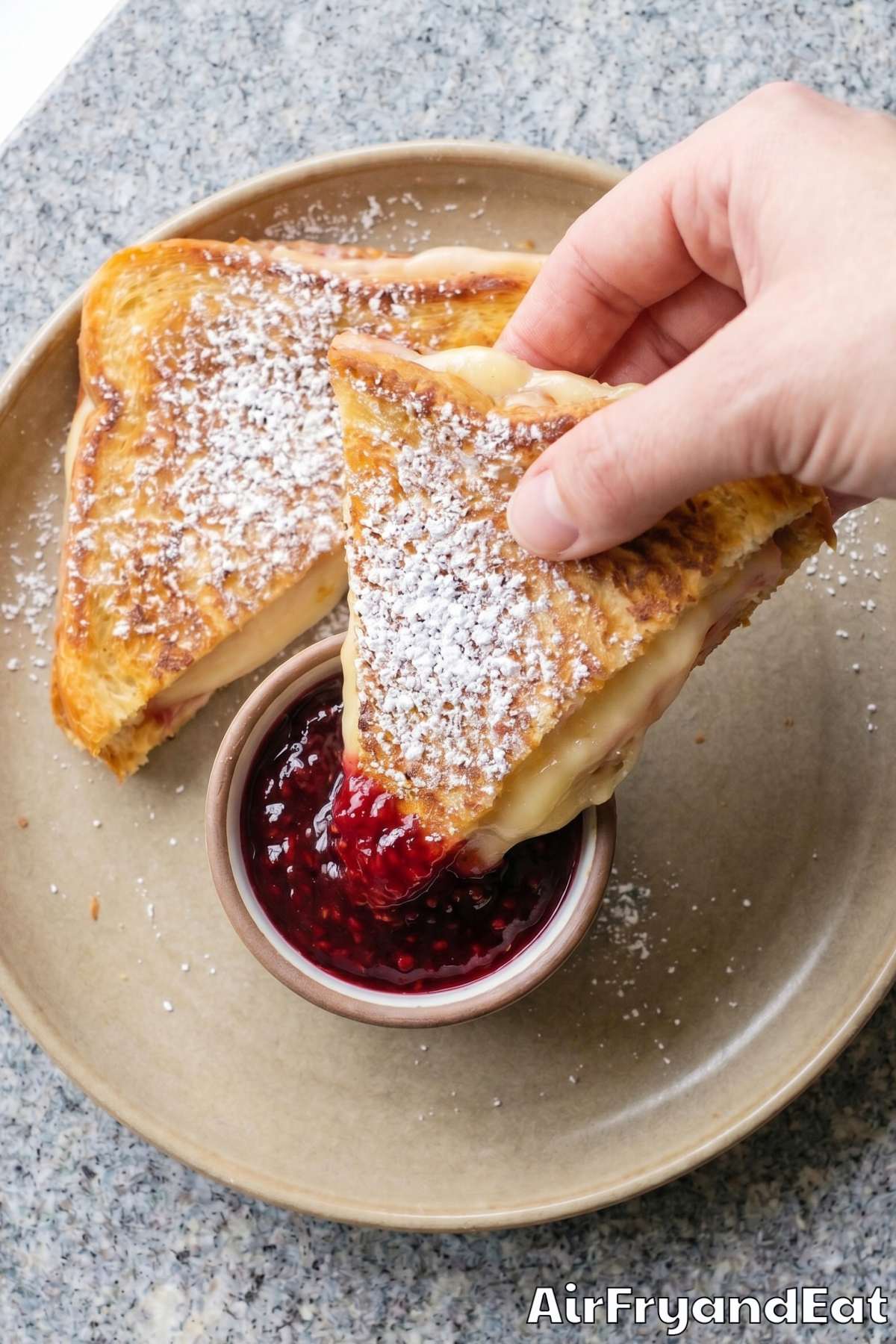 Savory air fryer Monte Cristo sliced