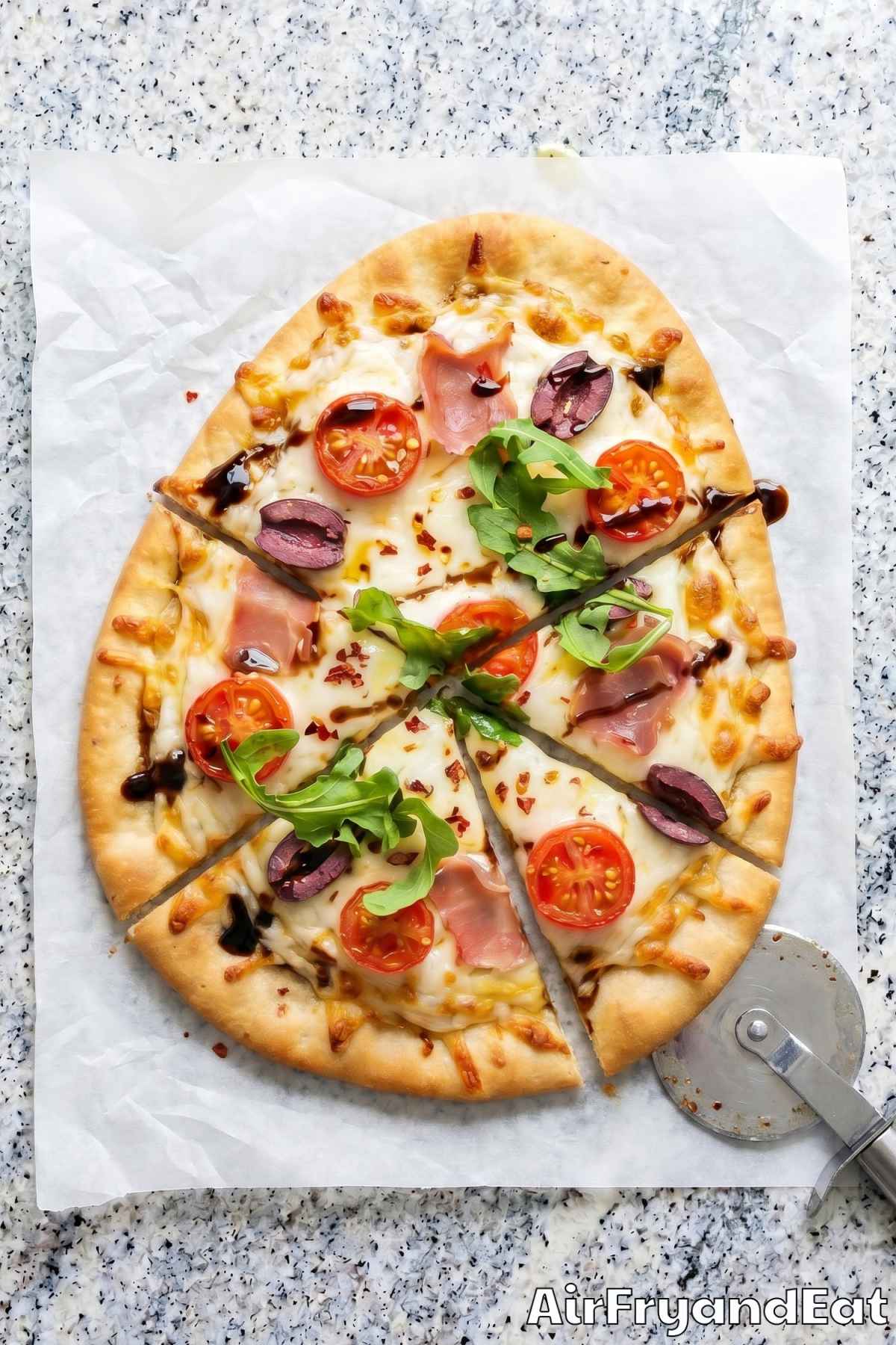 Homemade air fryer naan pizza on board