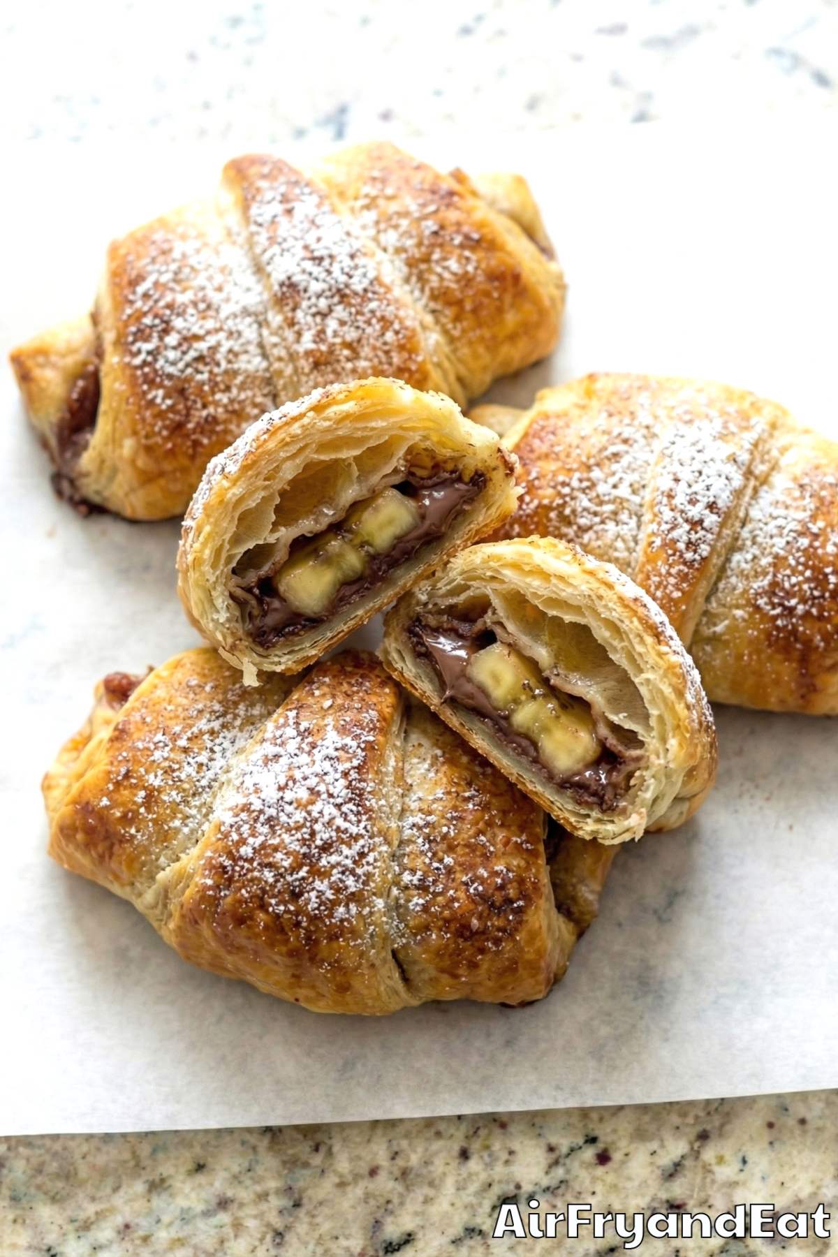 Flaky air fryer Nutella banana pastry rolls