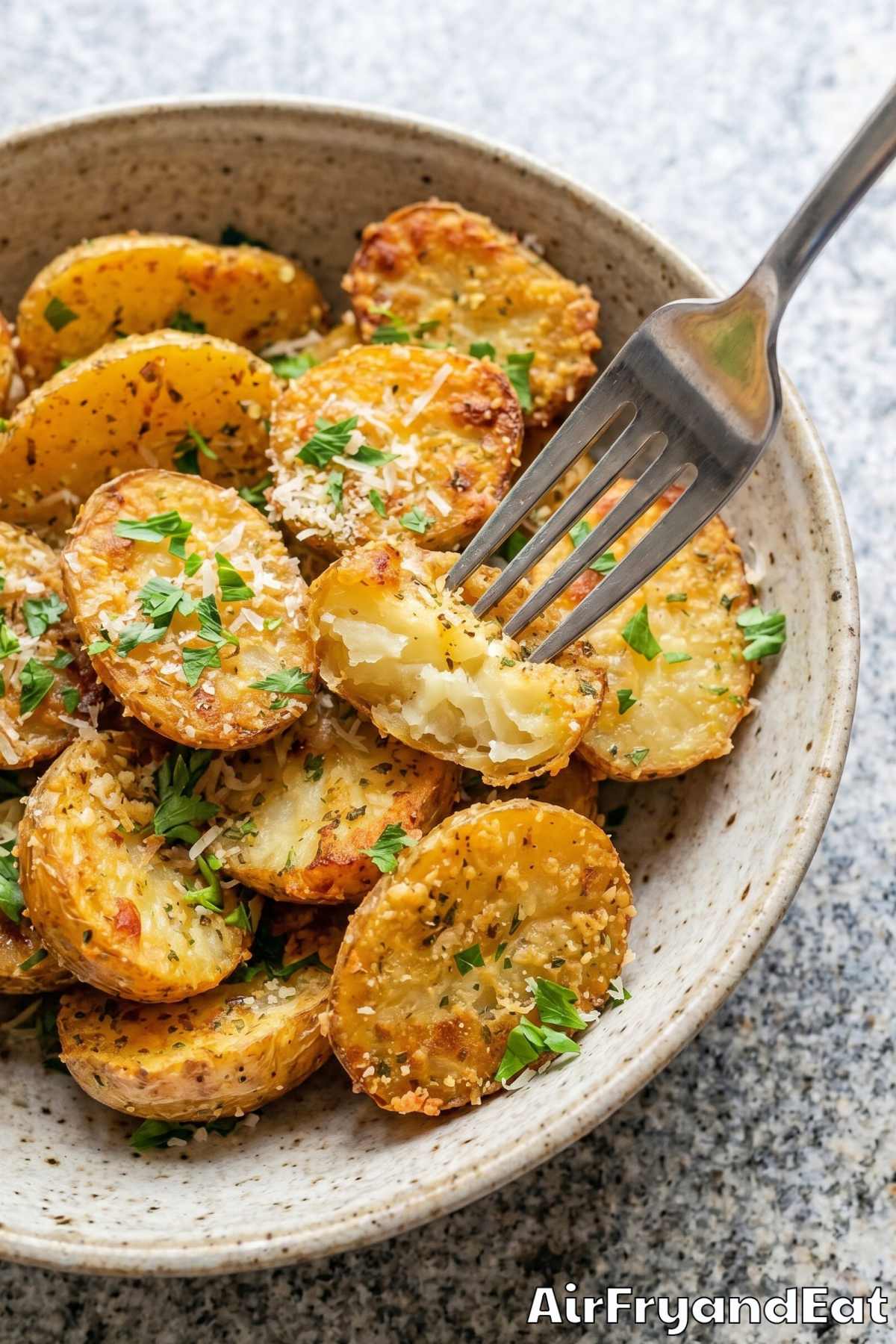 Savory air fryer parmesan potatoes served warm