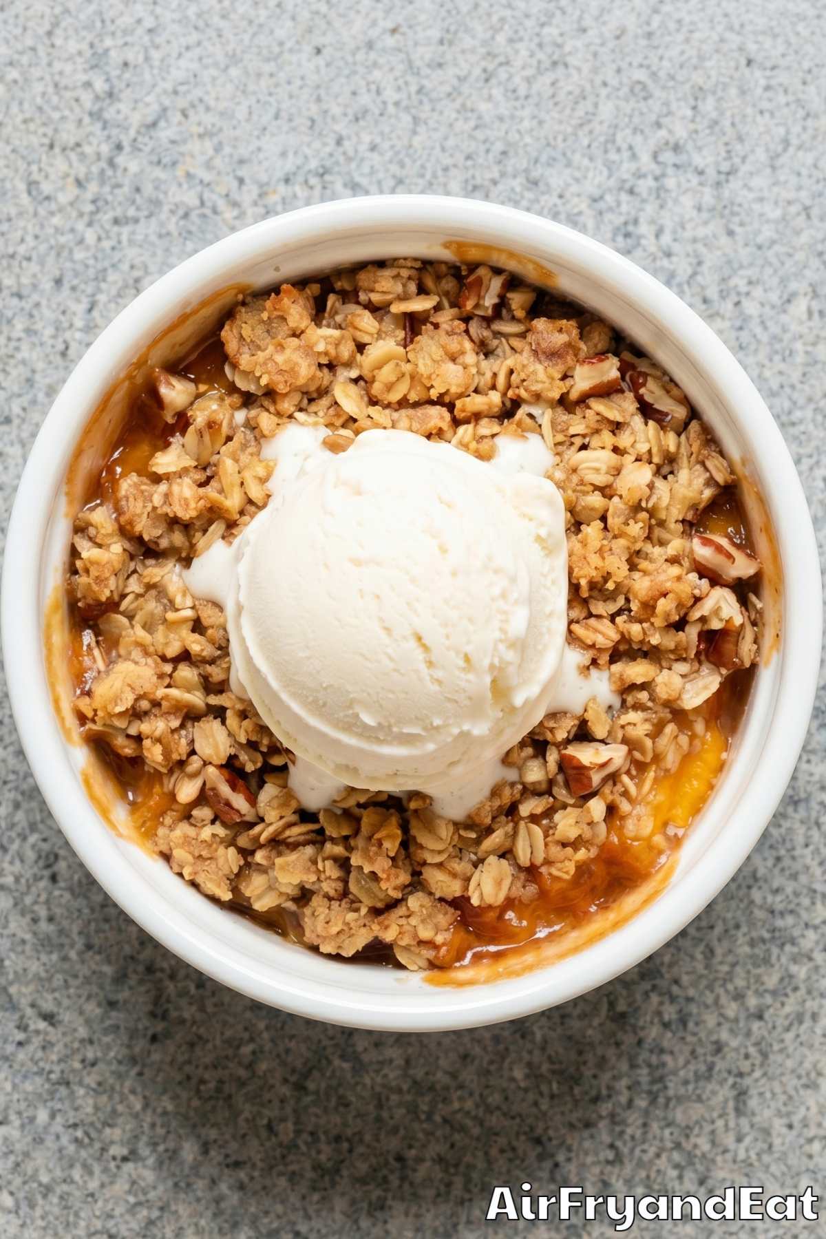 Juicy air fryer peach crisp fresh baked