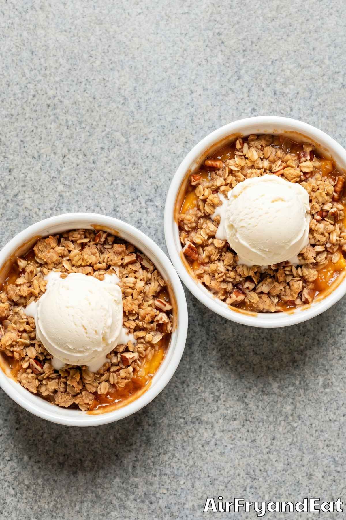 Buttery air fryer peach crisp serving