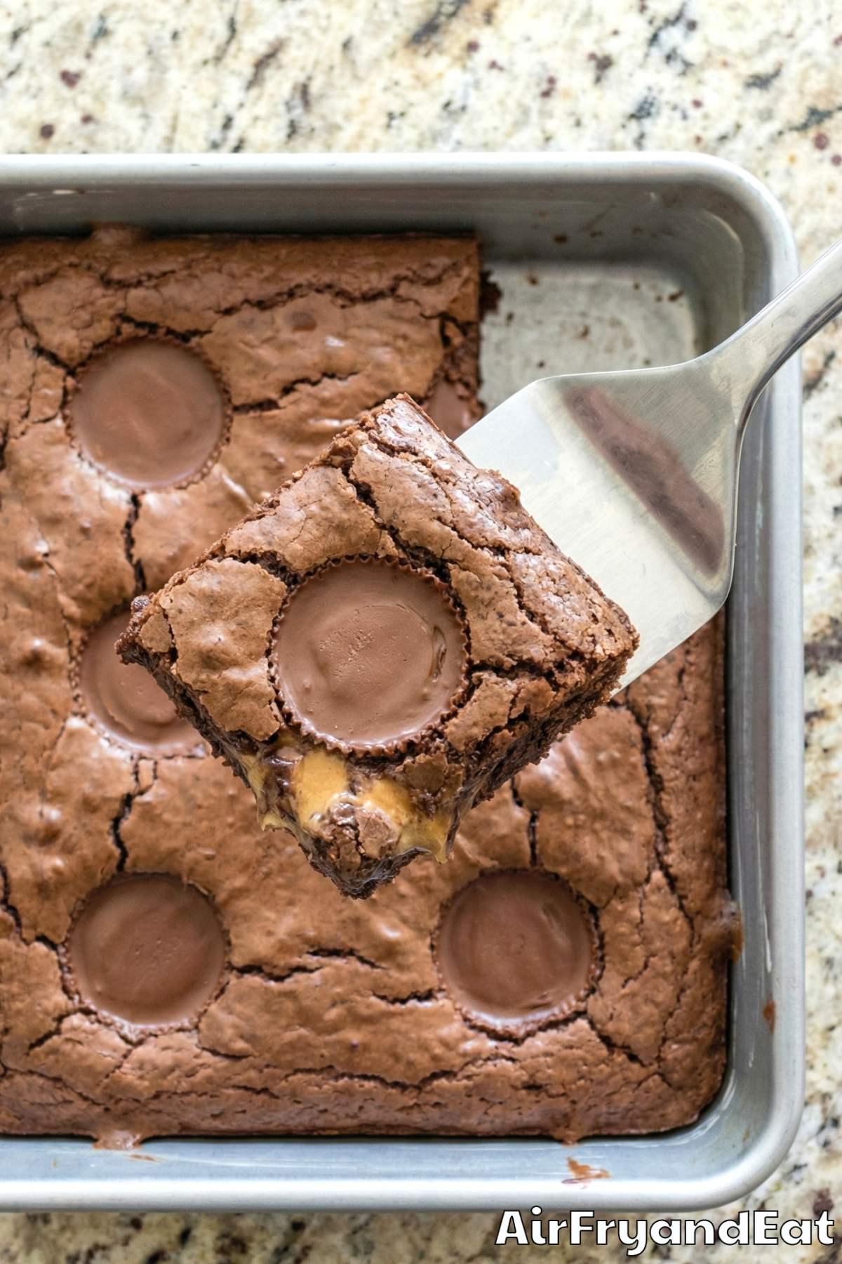 Gooey air fryer peanut butter cup brownies