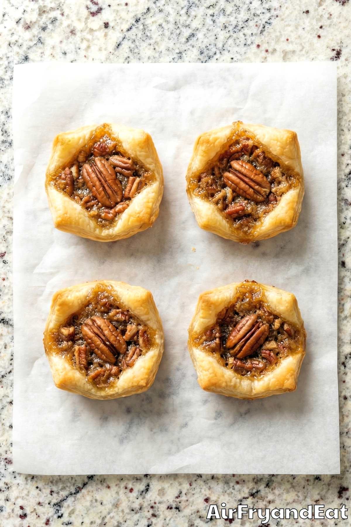 Crispy air fryer pecan pie bites on a tray