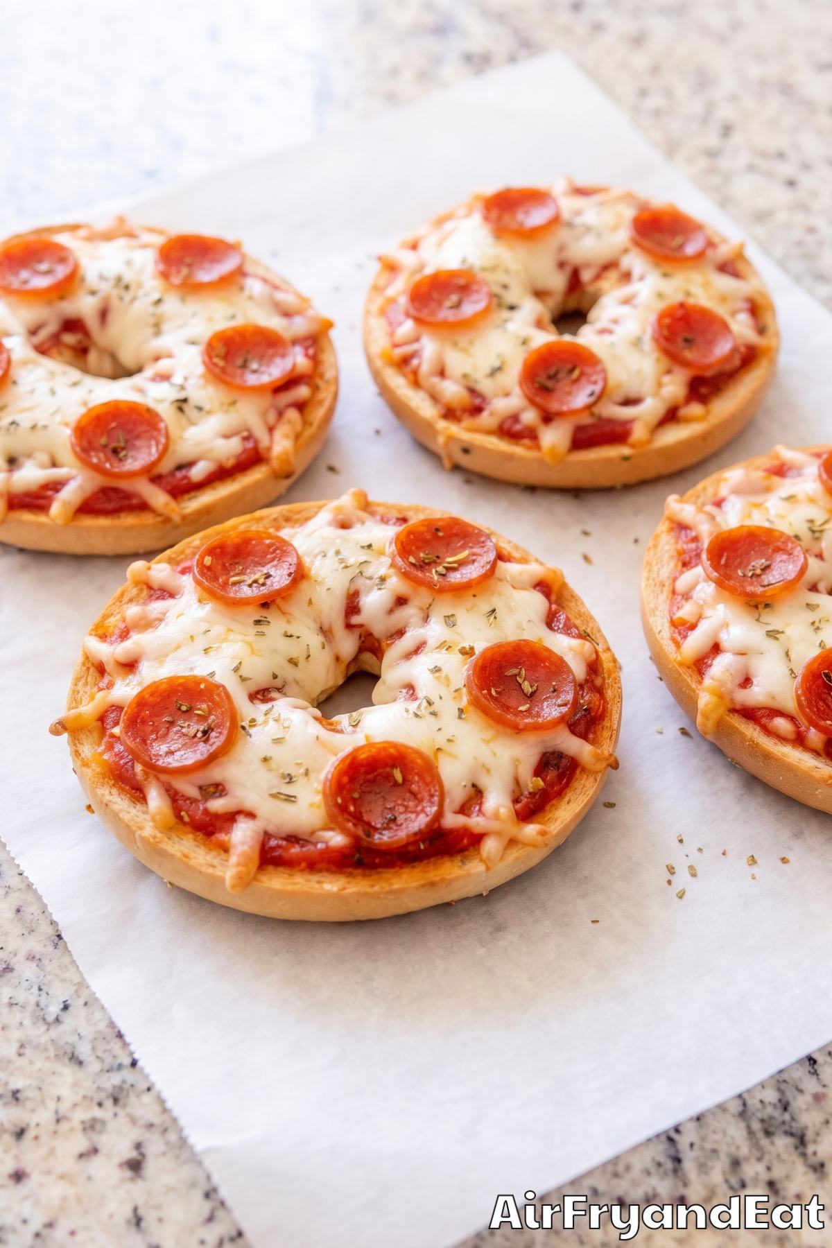 Air fryer pizza bagels with pepperoni