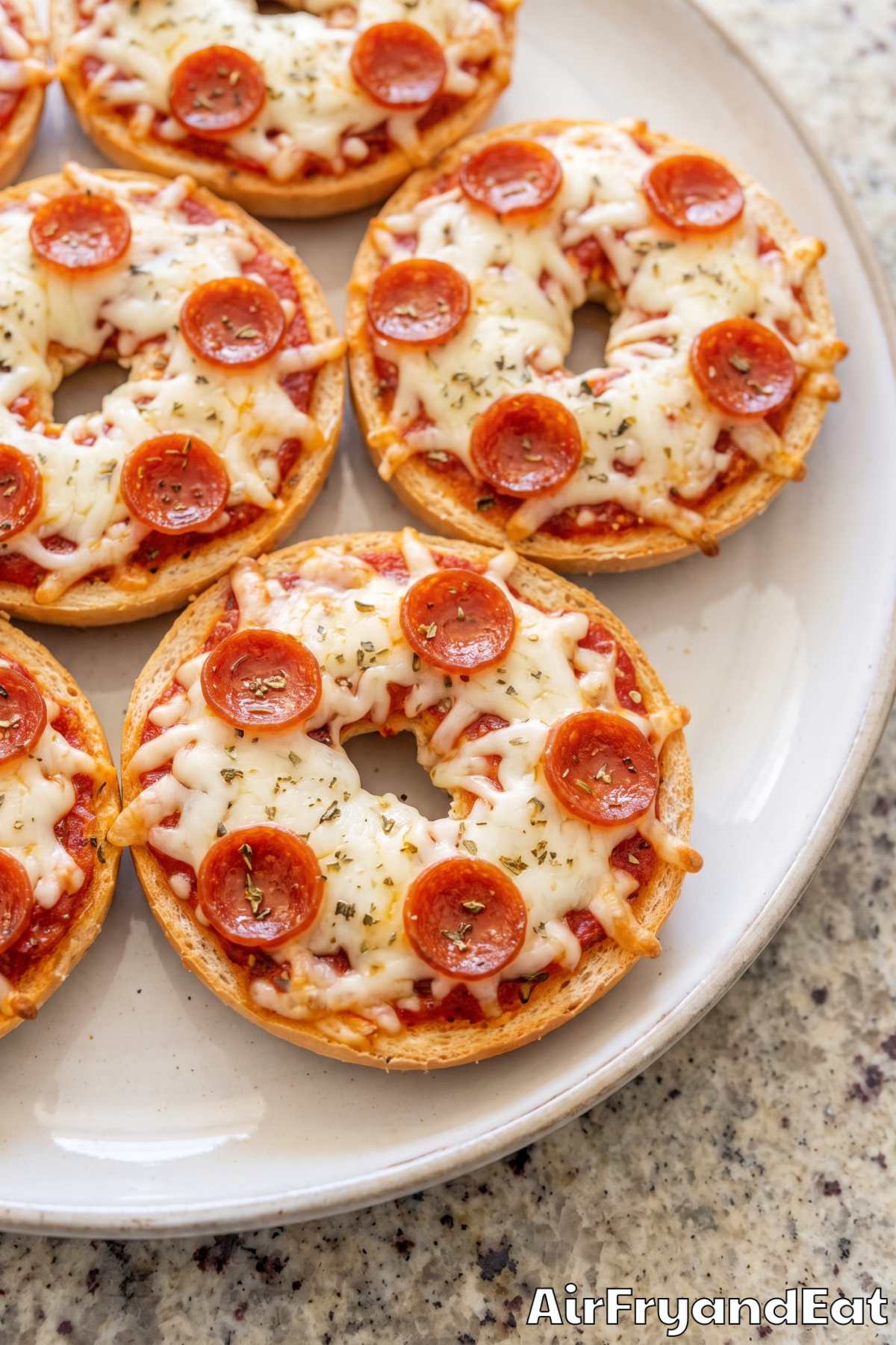 Crispy air fryer pepperoni pizza bagels