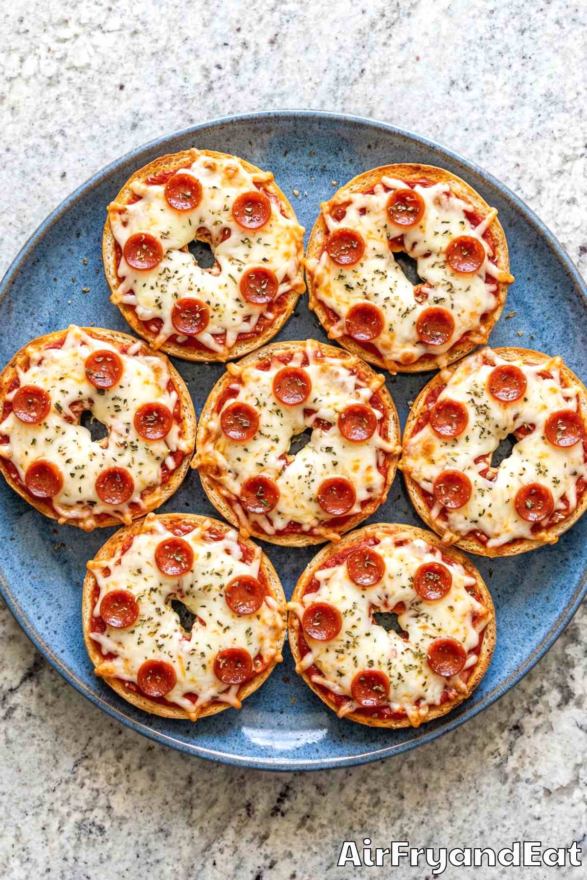 Easy air fryer pepperoni pizza bagel halves