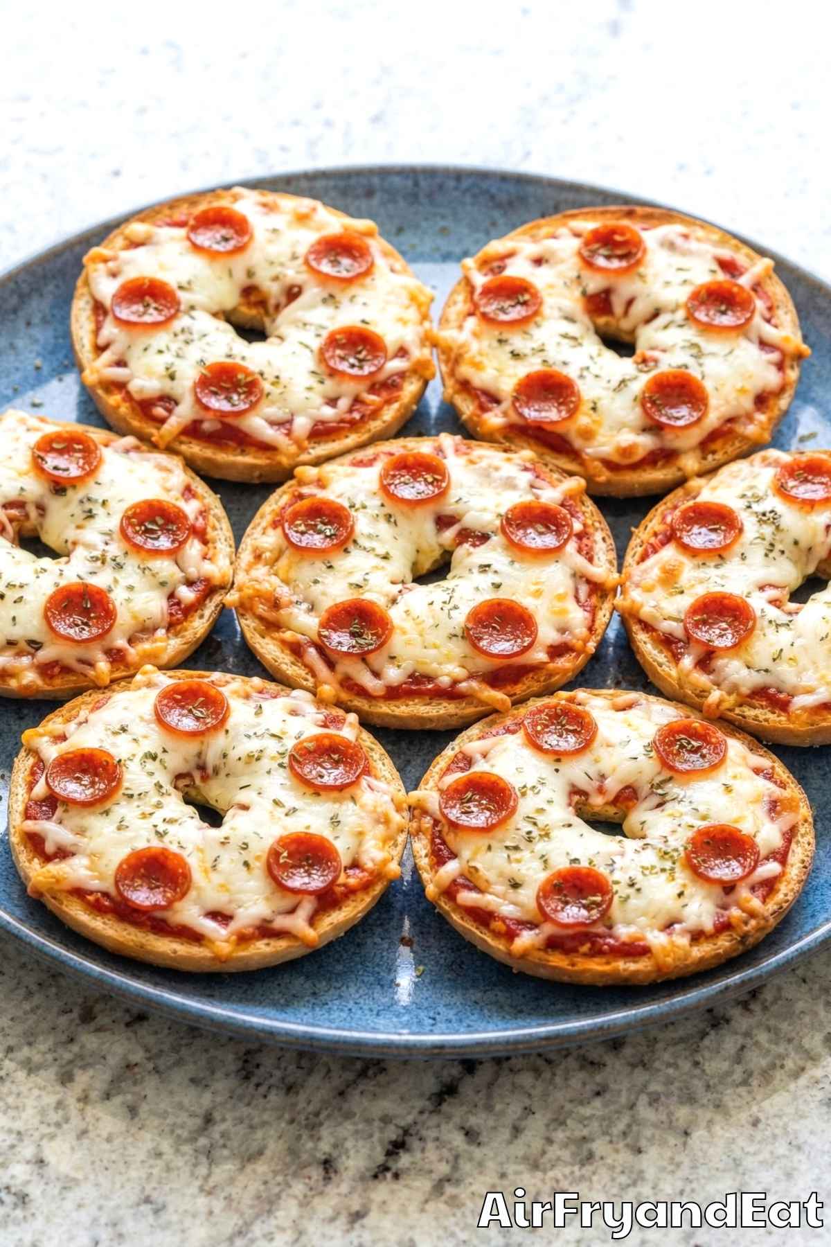 Perfect air fryer pepperoni pizza bagel halves